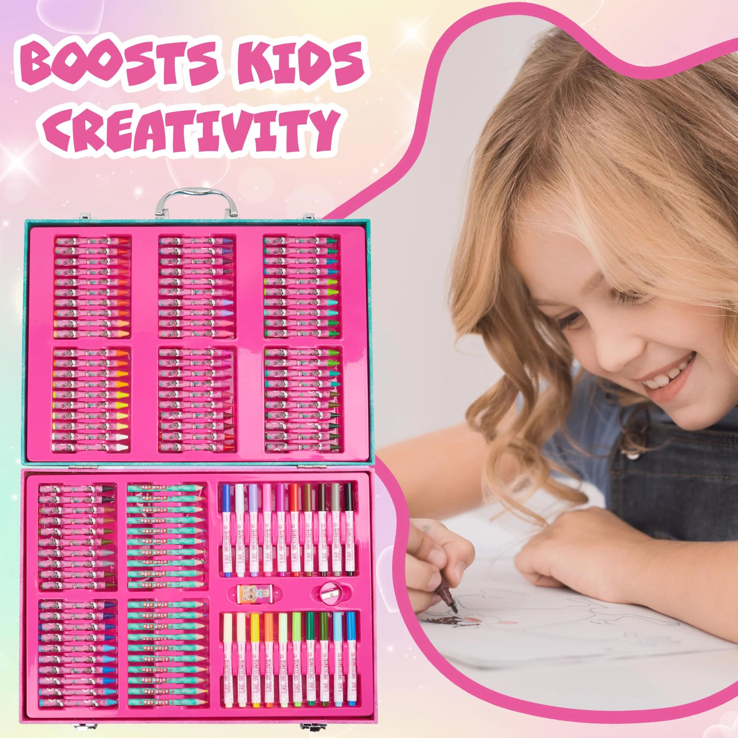 L.O.L. Surprise! Mallette Dessin et Coloriage Feutres Crayons 130 pcs Rose