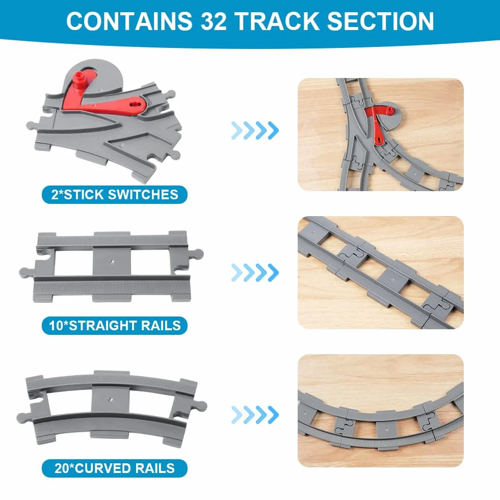 HOTUT Building Blocks Train Track Set, 32 Pièces City Rails, Extension de Rails de Blocs de Construction