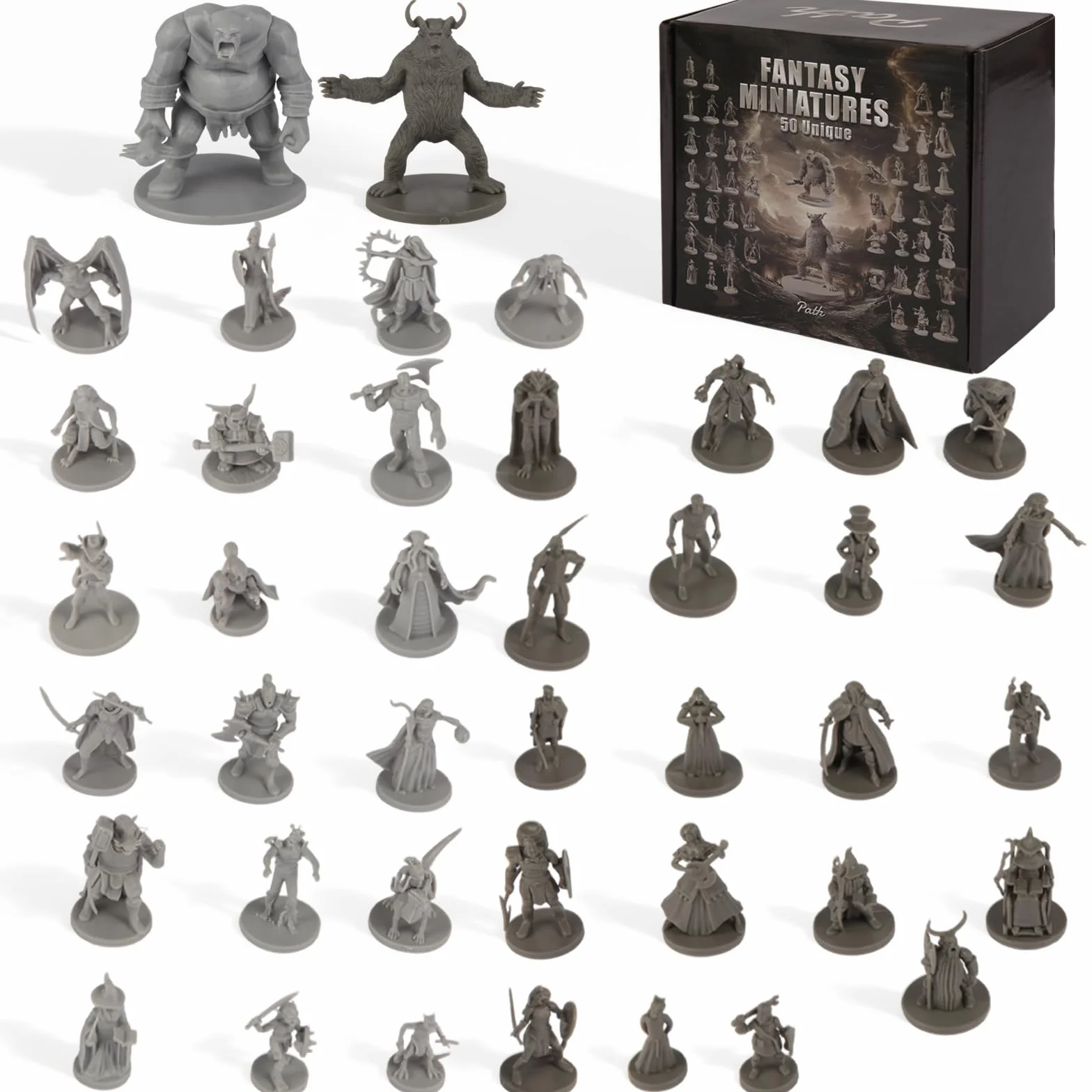 50 figurines RPG fantaisie miniatures pour donjons et dragons Pathfinder non peints