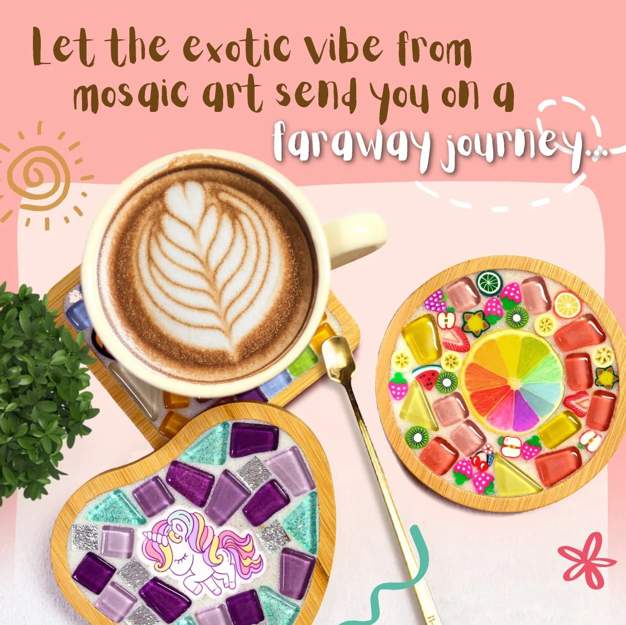Kit d'artisanat en mosaïque pour sous-verre, cadeau anniversaire, activités enfants filles adolescents