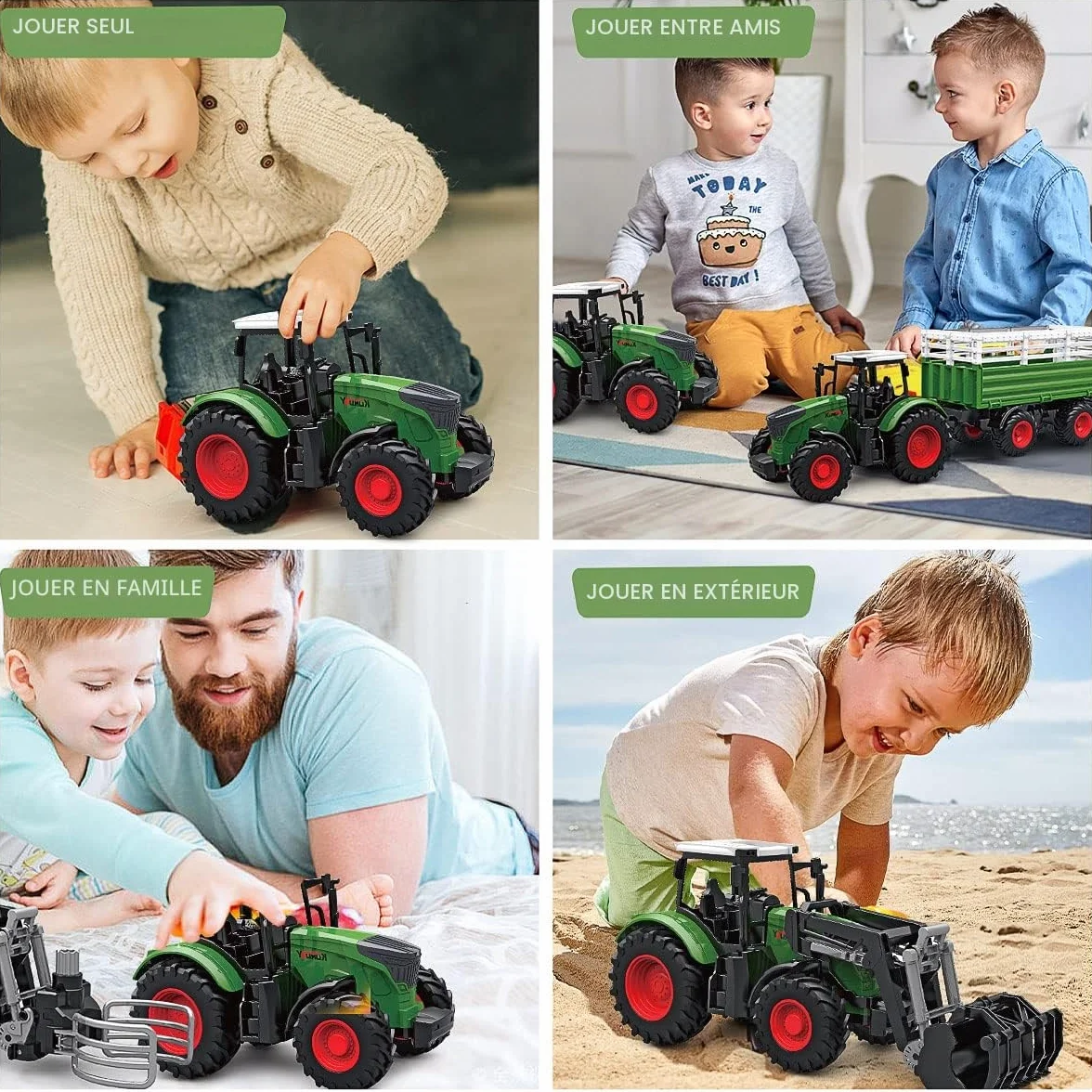 Véhicules de Tracteur agricole Remorque avec poignée Ronde Épandeur d'engrais Balle de Lait Jouets agricoles