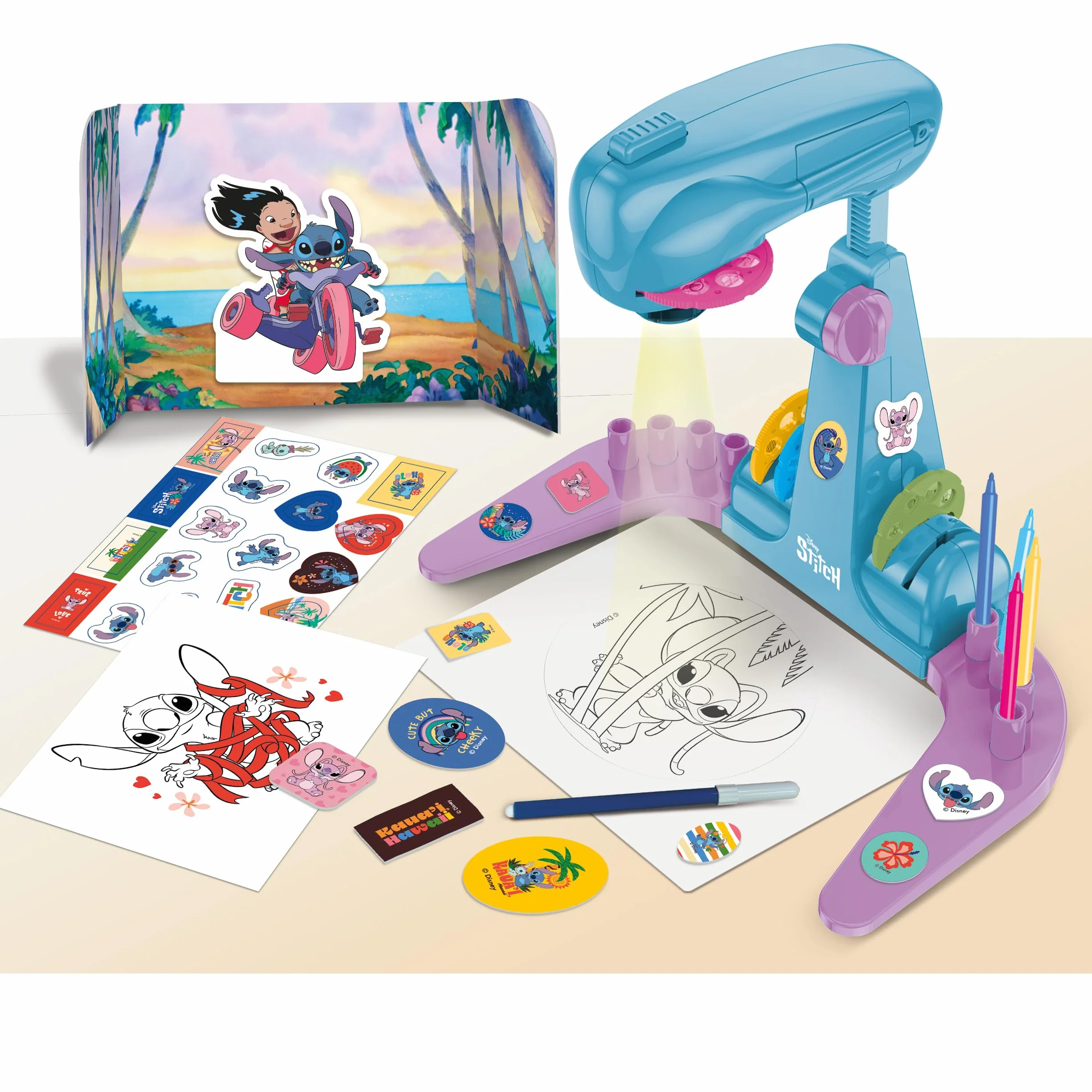 Lisciani Disney Stitch École de Dessin par Projection pour Enfants dès 5 Ans Projecteur LED 4 Disques Kit Créatif