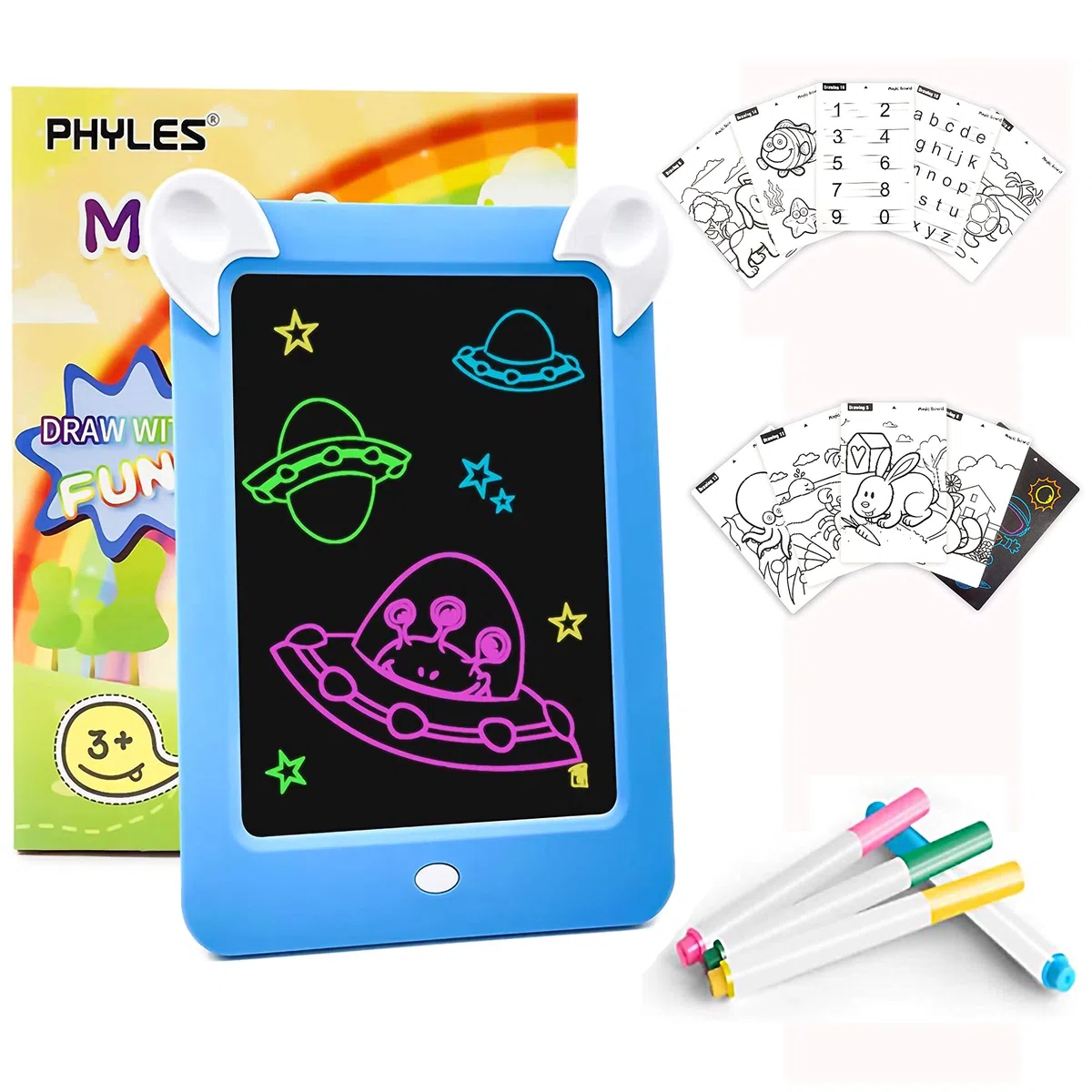 PHYLES Tableau Magique, Ardoise Magique pour Enfant, Tableau Magique Lumineuse Bebe Dessin Multifonction avec 8 Effets Lumineux - Loisir Créatif Jouet Educatif pour Votre Petit Artiste (Blue)