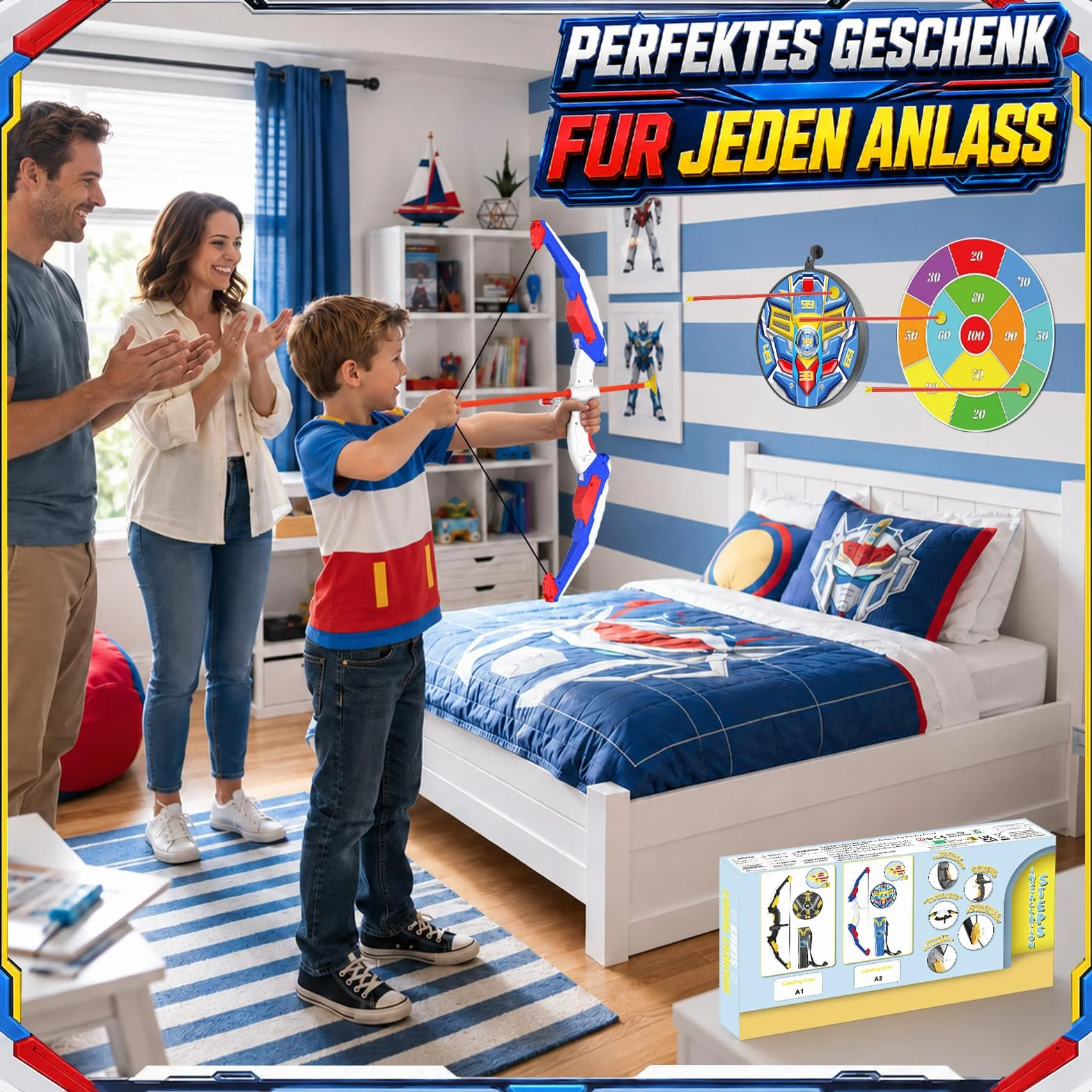 Tir à l'arc Jouet Enfant avec LED Lumières 2 Cible 10 Flèches 1 Cuisiniers 4-12 Ans Intérieur Extérieur