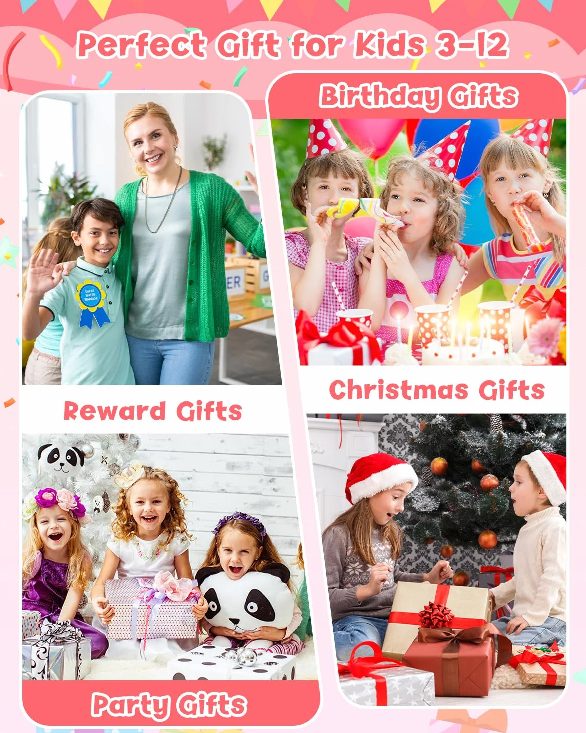Gofunly Appareil Photo Instantané Enfant 2,4 Pouces Caméra Vidéo Numérique 1080P 32GB Carte 3 Rouleaux Papier Cadeau Noël Anniversaire Garçons Filles 3-12 Ans Rose