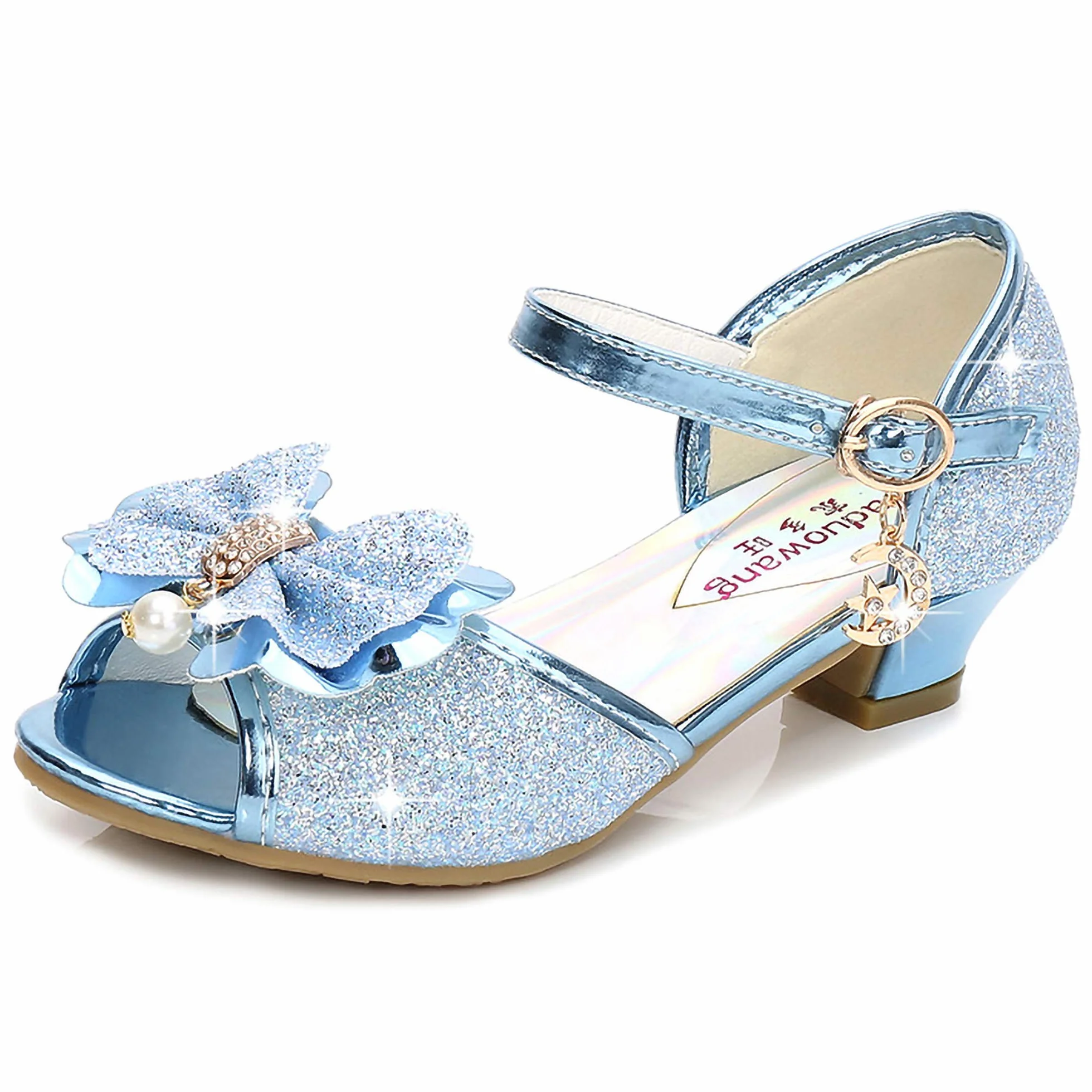 Sandales Princesse Paillettes Argenté Bleu Fille Halloween Noël Anniversaire Ballerine Talon Déguisement