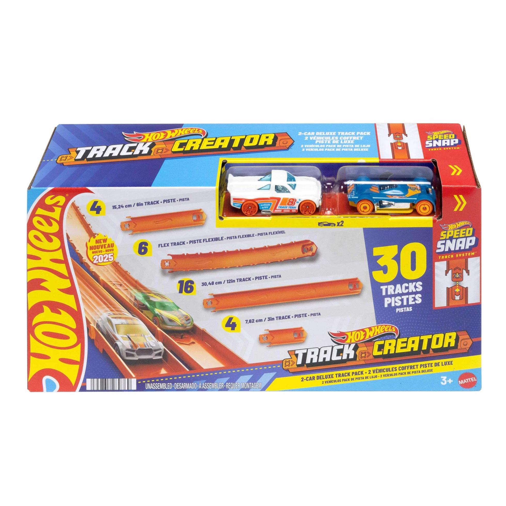 Hot Wheels Coffret Piste Deluxe Track Creator 1/64 7,5 mètres 2 véhicules JDW42