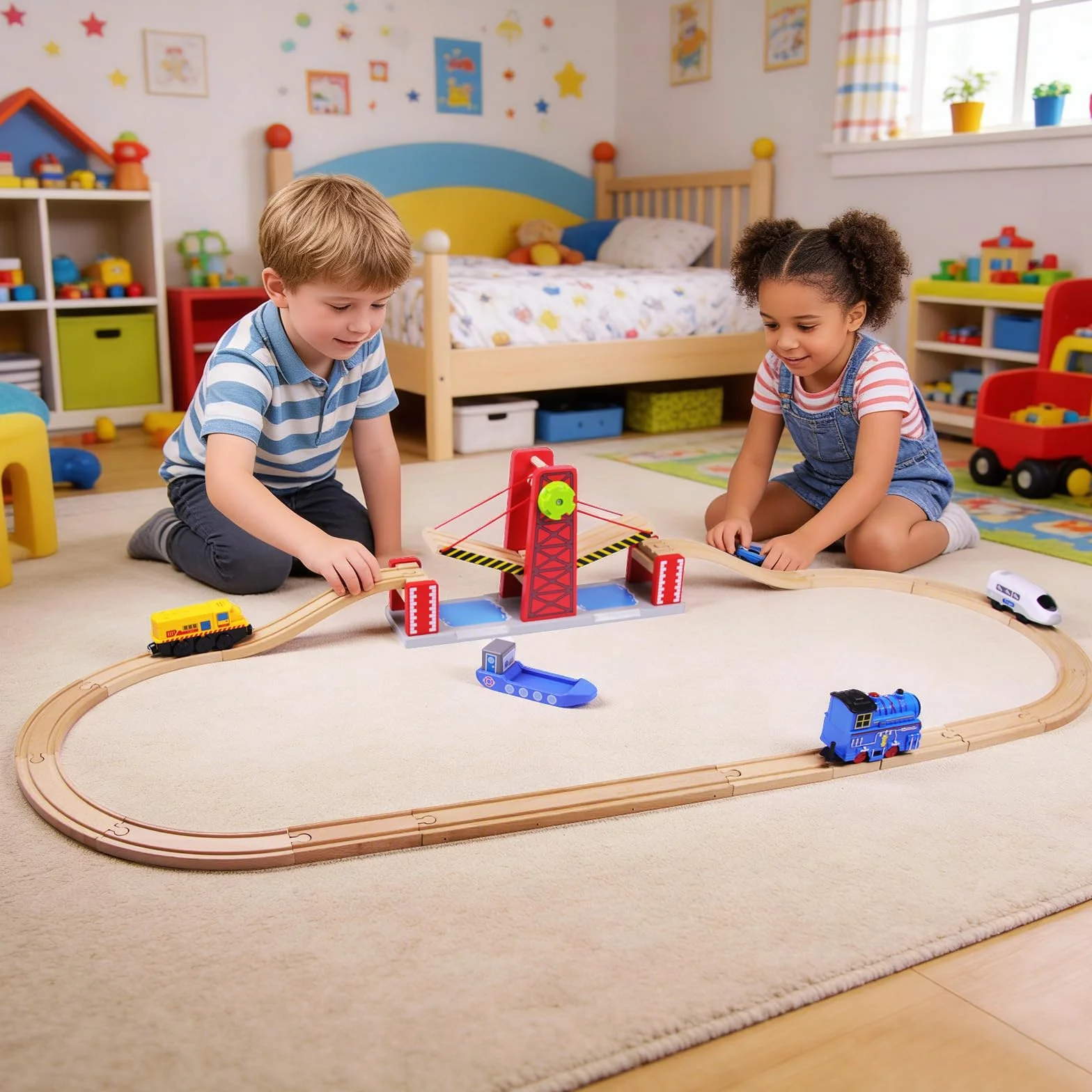 Pont de Chemin de Fer en Bois Compatible avec les Marques de Rails, Jeu de Train pour Enfants