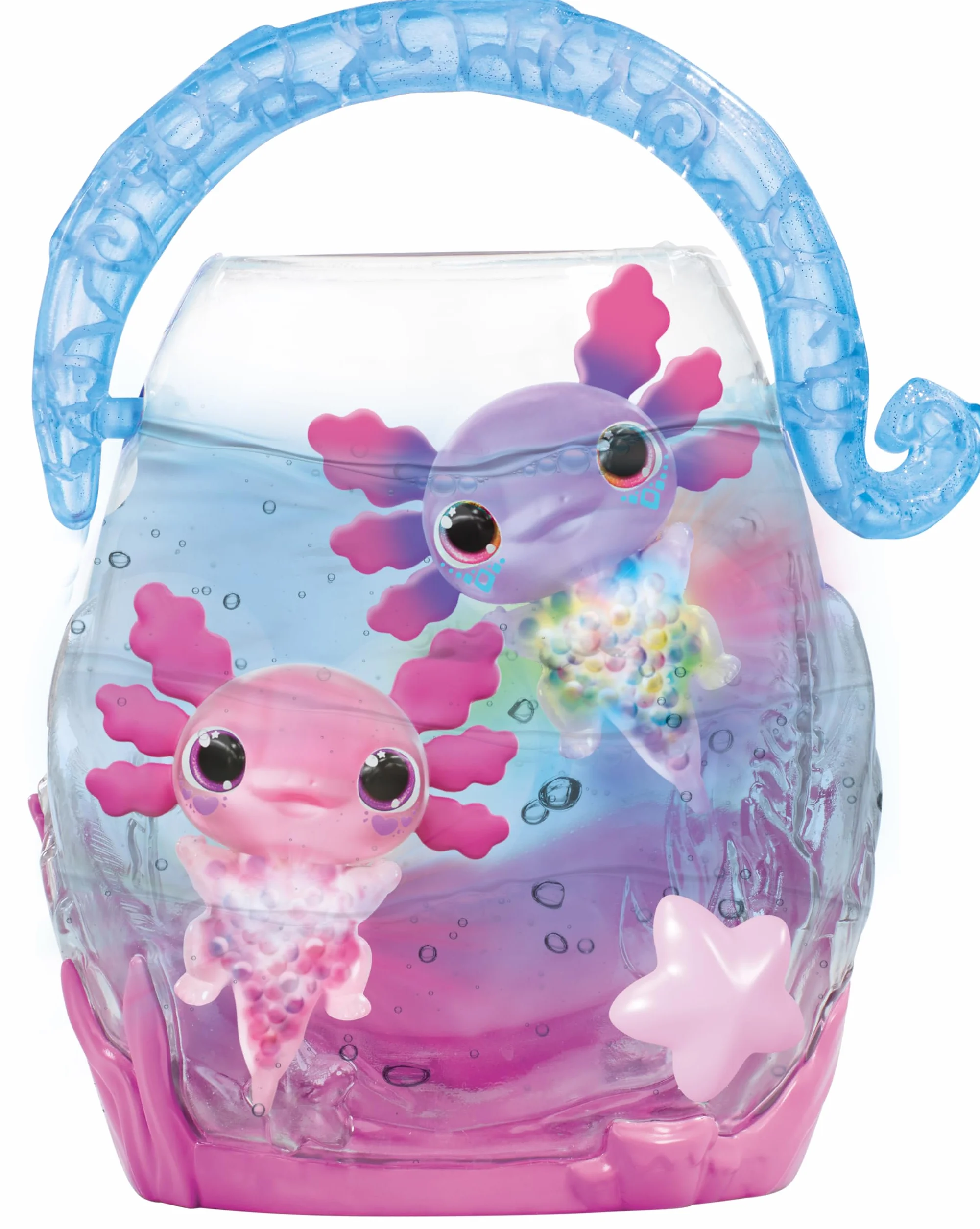 ANIMAGIC Let's Glo Axolotl Pack Bubble Reef Aquarium Interactif + 2 Axolotls Rose & Violet - Compagnons Électroniques & Lumineux - Flotte & Brille - Jeu Sensoriel Tactile pour Enfants dès 4 Ans