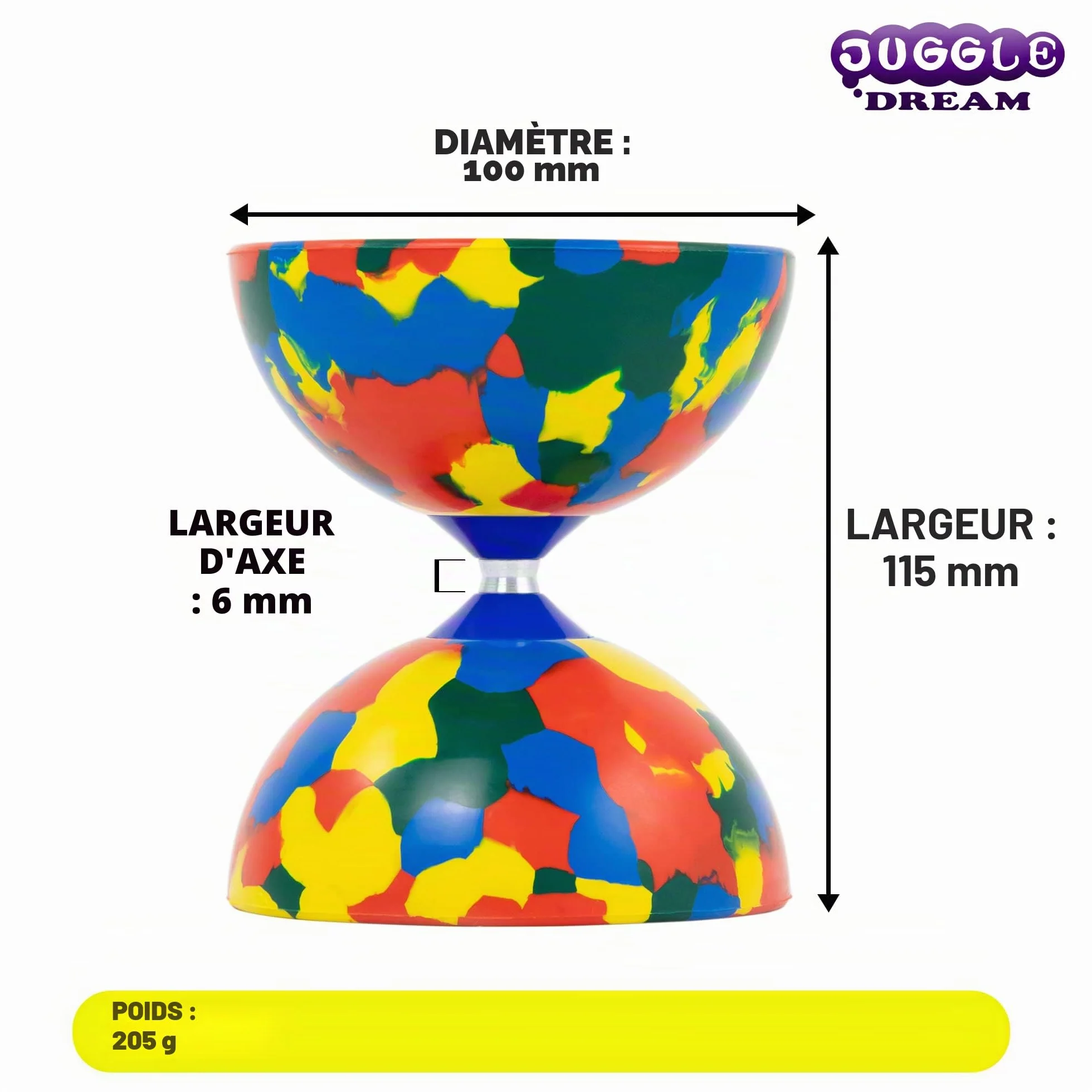 Jester Diabolo Jonglage Kit Professionnel avec Baguettes Superglass Multicolore