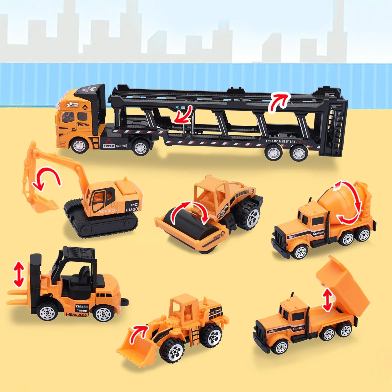 VBACALA Camion de Transporteur Voiture Jouet 7 en 1, Ensembles de Construction pour Enfants 3 Ans