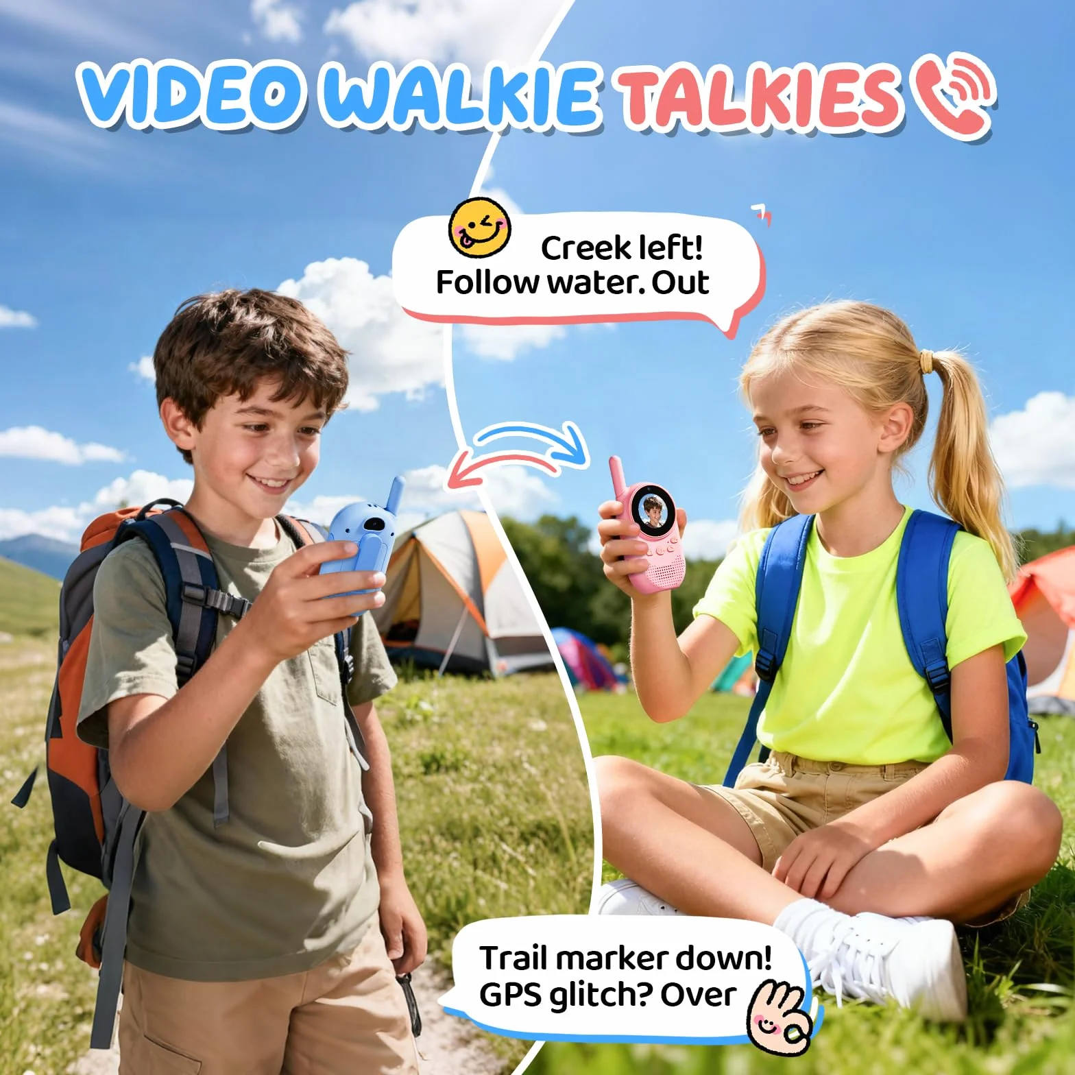 Talkie Walkie Enfants Rechargeable avec Vidéo HD Caméra Longue Portée Cadeaux Garçons Filles 3-12 Ans