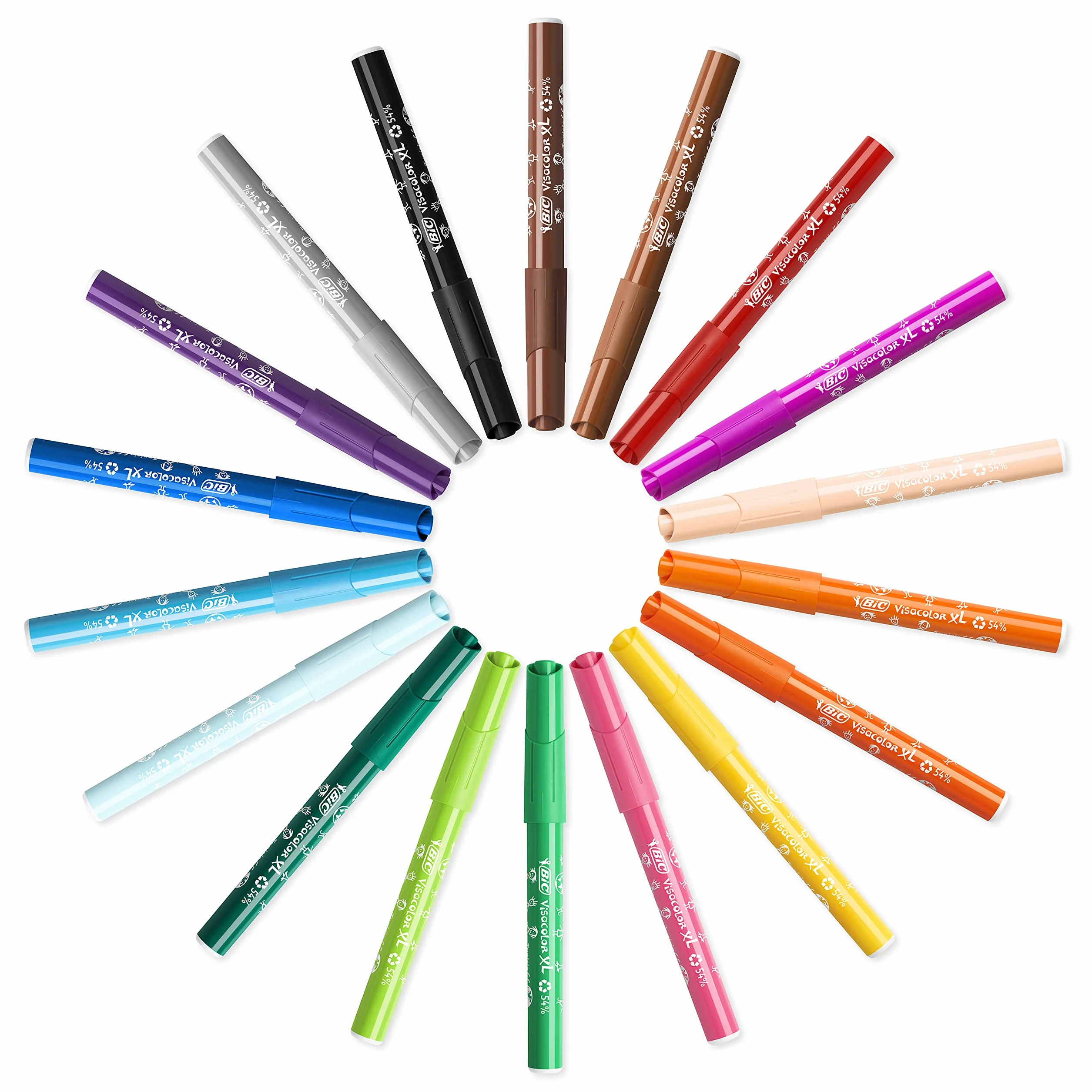 BIC Kids Visacolor XL Feutres de Coloriage à Pointe Large, Lavables, Encre à base d'eau, Pot de 48
