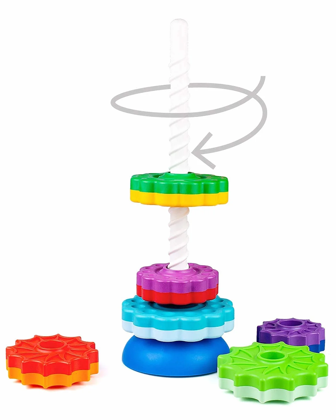 FANCY Grande Pyramide pour Bébé Jouet à Empiler 40 cm - Jouet d’Éveil avec Engrenages Jeux Éducatifs Empilement et Culbuto Cadeau Enfant 1 2 3 Ans
