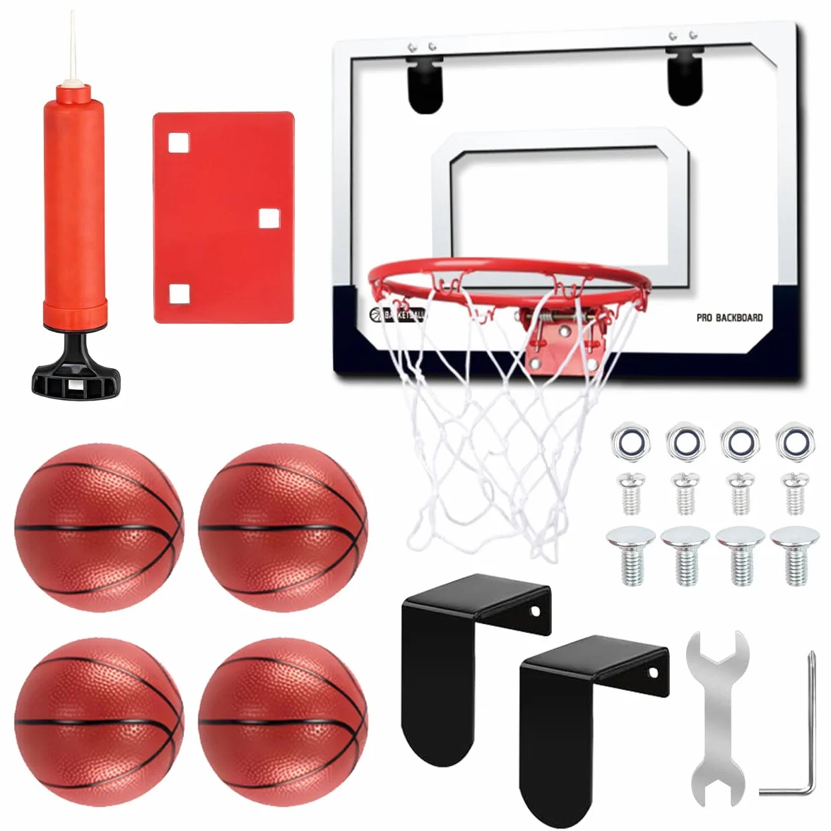 Panier de Basket Intérieur Mural avec 4 Ballons et Pompe à Air pour Enfant Garçon Fille 5 Ans+