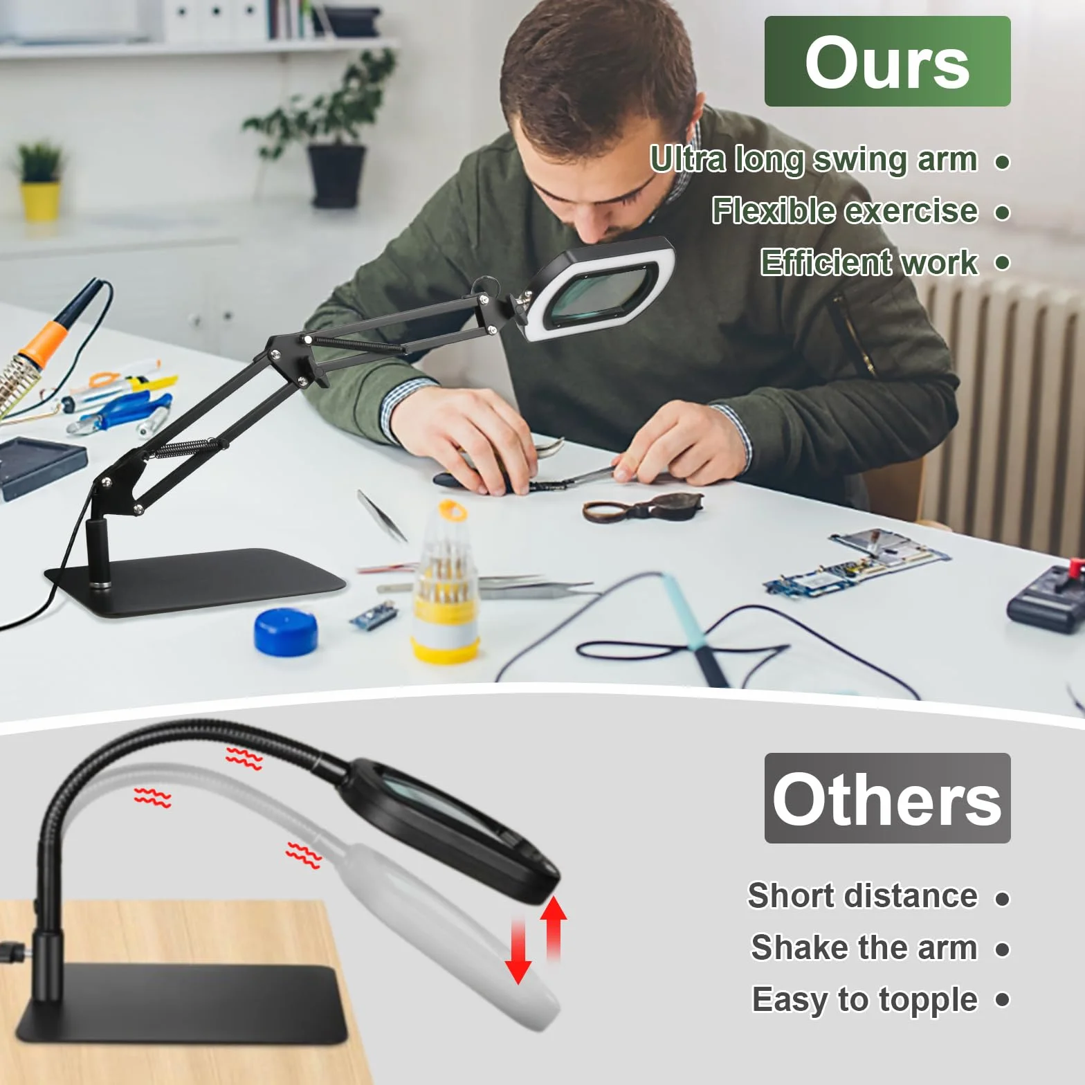 Lampe Loupe Rectangulaire avec Lumière 15X – 5 Modes Couleurs & 3 Niveaux Gradation pour Lecture Observation