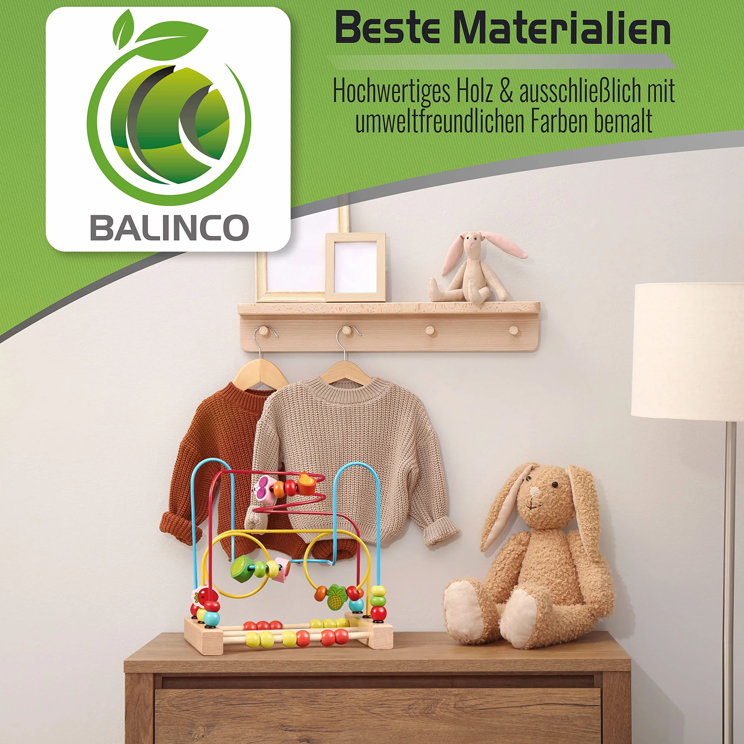 Balinco Cube de Motricité Montessori Bébés dès 6 Mois Jouet en Bois avec Fruits Perles à Faire Glisser Développement Sensoriel