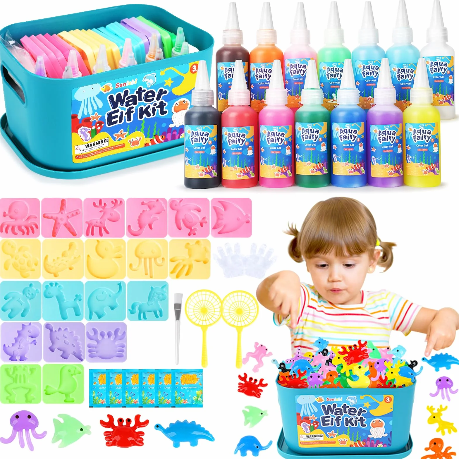 Sanlebi Aqua Gelz Set 46 PCS Kit Bouteilles de Gel Coloré 20 Formes Gels Magiques 3D Créatifs Enfants