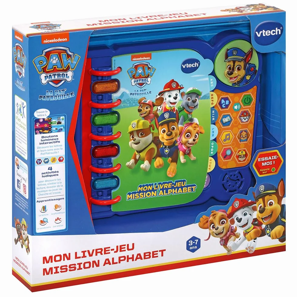 VTech Pat' Patrouille Mon Livre-Jeu Mission Alphabet Jeux Éducatifs Livre Sonore Musical Jouet Paw Patrol Cadeau Enfant 3-7 Ans Français