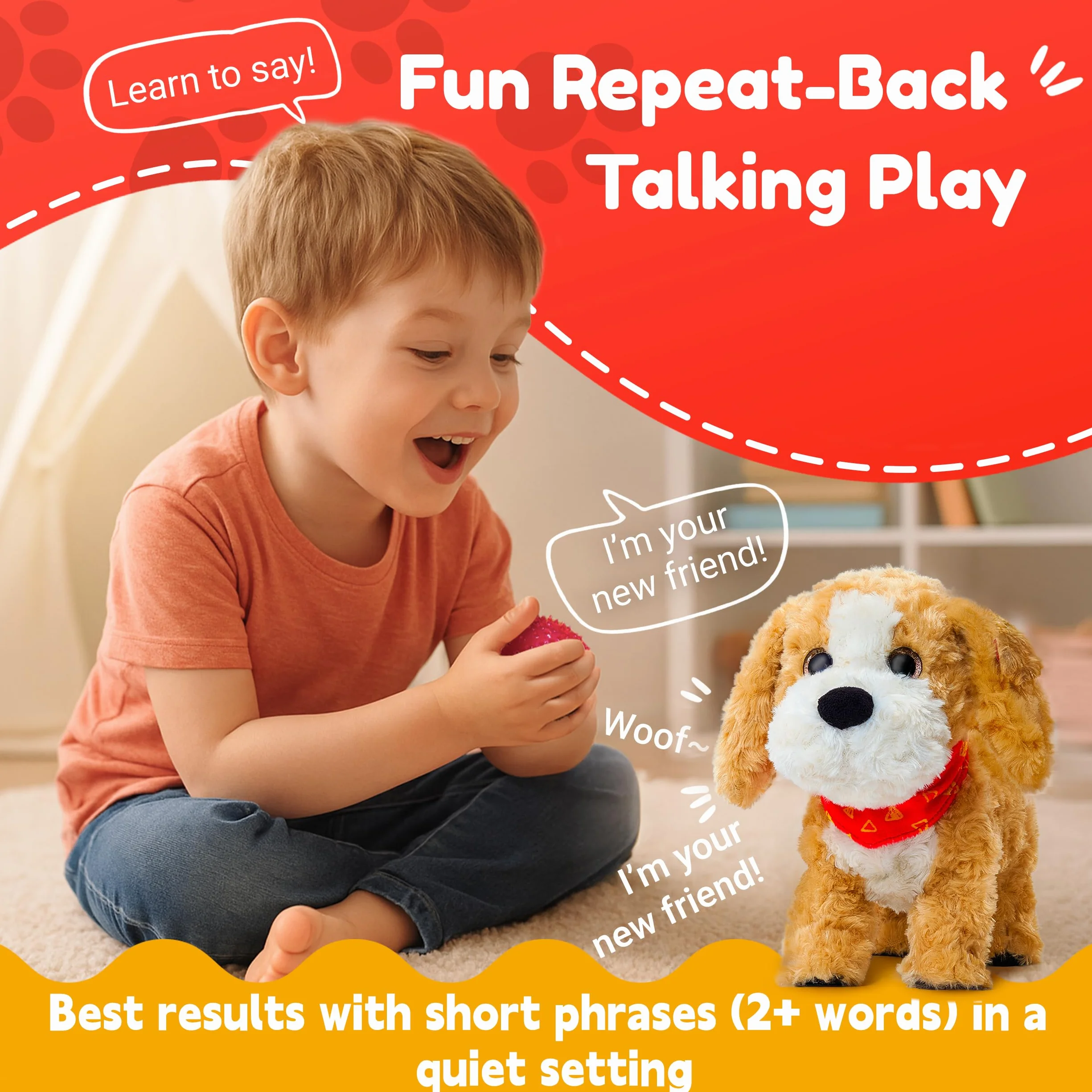 JoyCat Chien Jouet Interactif qui Marche et Aboie, Peluche Éducative pour Enfants 3-6 Ans