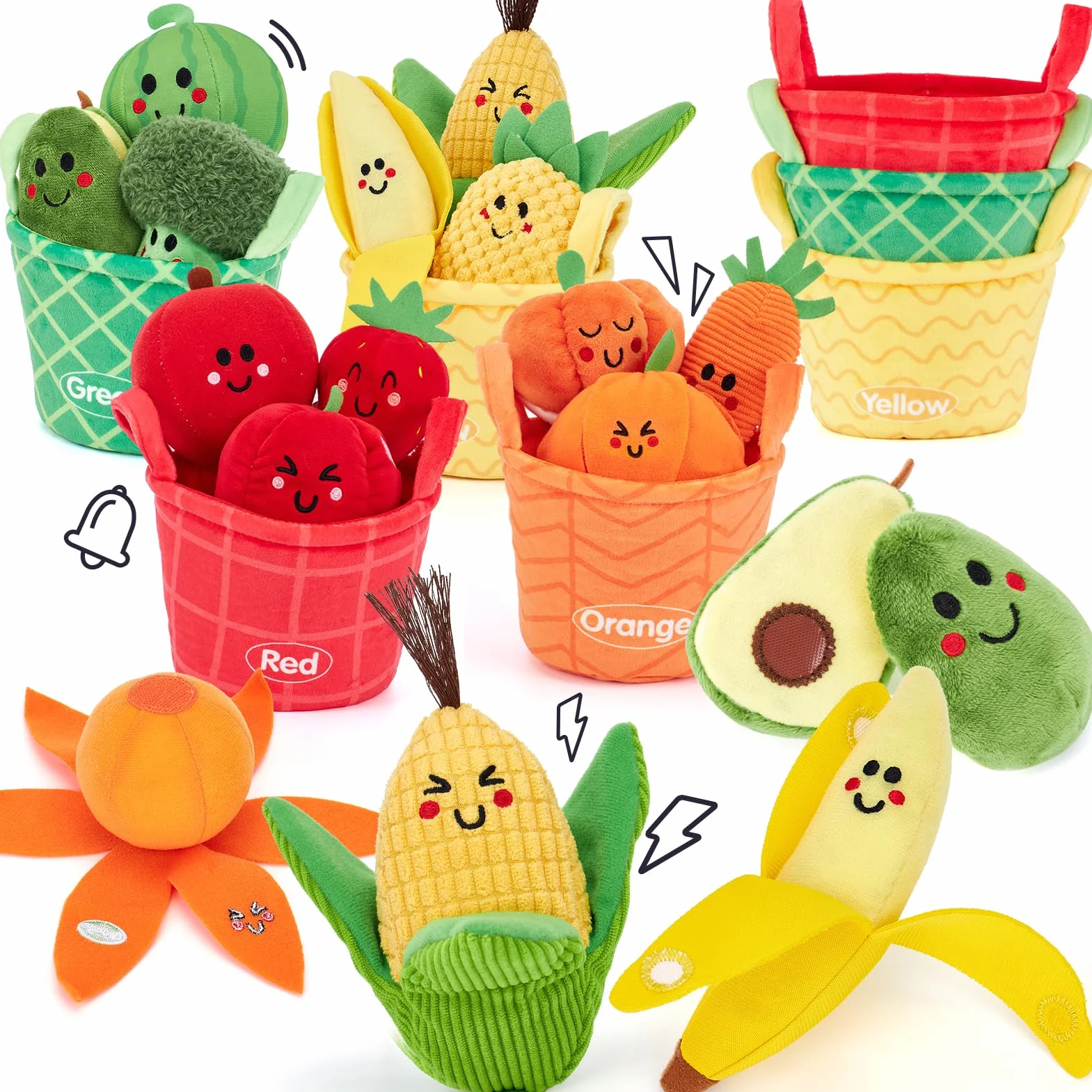 hahaland Jouet Bebe 6 Mois Eveil 6-12 Mois, 16 Pièces Fruits Legumes Peluche Panier, Sensoriel Montessori Cadeau 1 an Garçon Fille