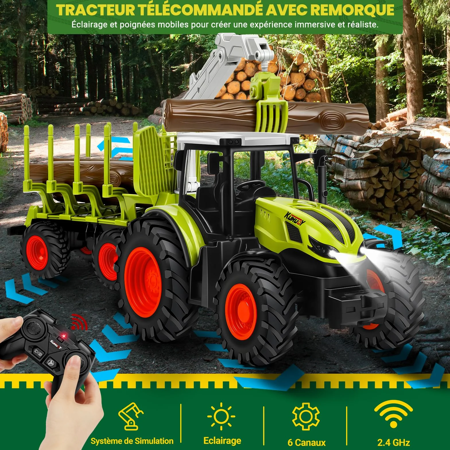 BuzzoXerex Tracteur Télécommandé Enfant avec Remorque Vache Jouet Ferme 3 4 5 Ans