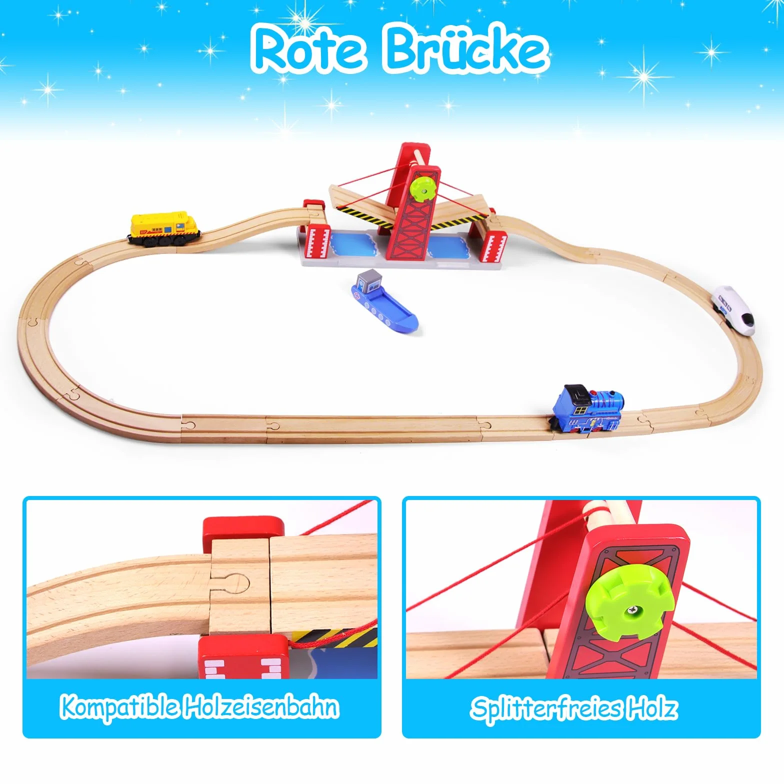 Pont de Chemin de Fer en Bois Compatible avec les Marques de Rails, Jeu de Train pour Enfants