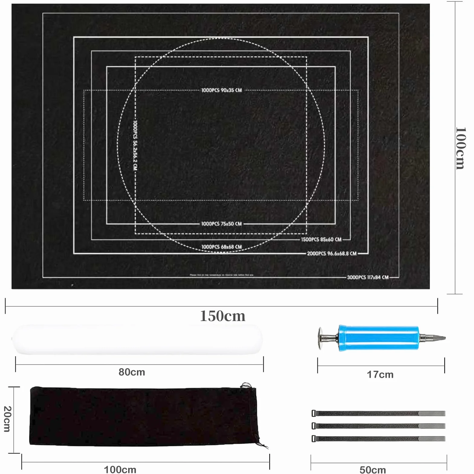 Tapis de Puzzle 3000 Pièces 1.5mm d'Épaississement Rouleau Feutre Portable Rangement de Voyage