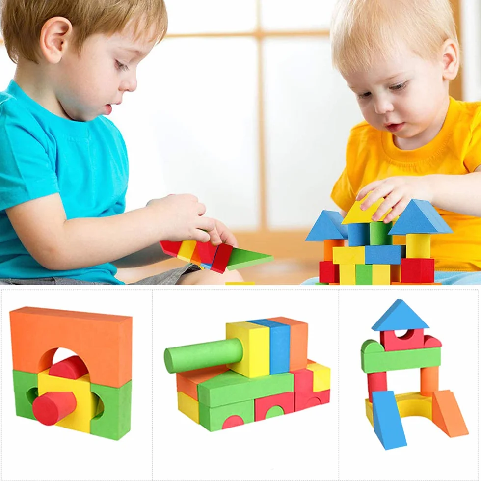 deAO Blocs de Construction en Caoutchouc et Mousse 131 Pièces Jouet d'Apprentissage Créatif pour Enfants