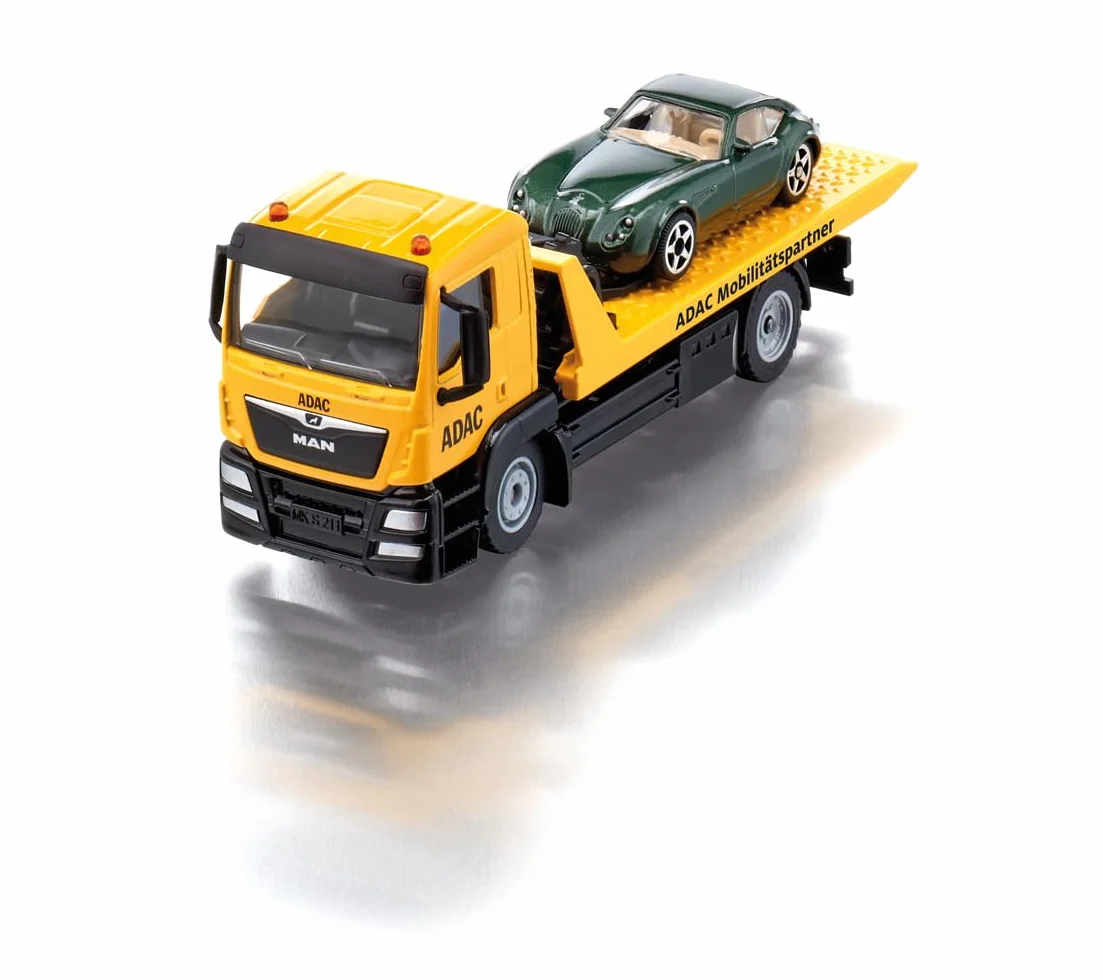SIKU 2722 Man Remorqueuse ADAC Voiture Jouet 1:55 Métal Plastique Jaune Treuil Extensible Plate-Forme Transport Basculante