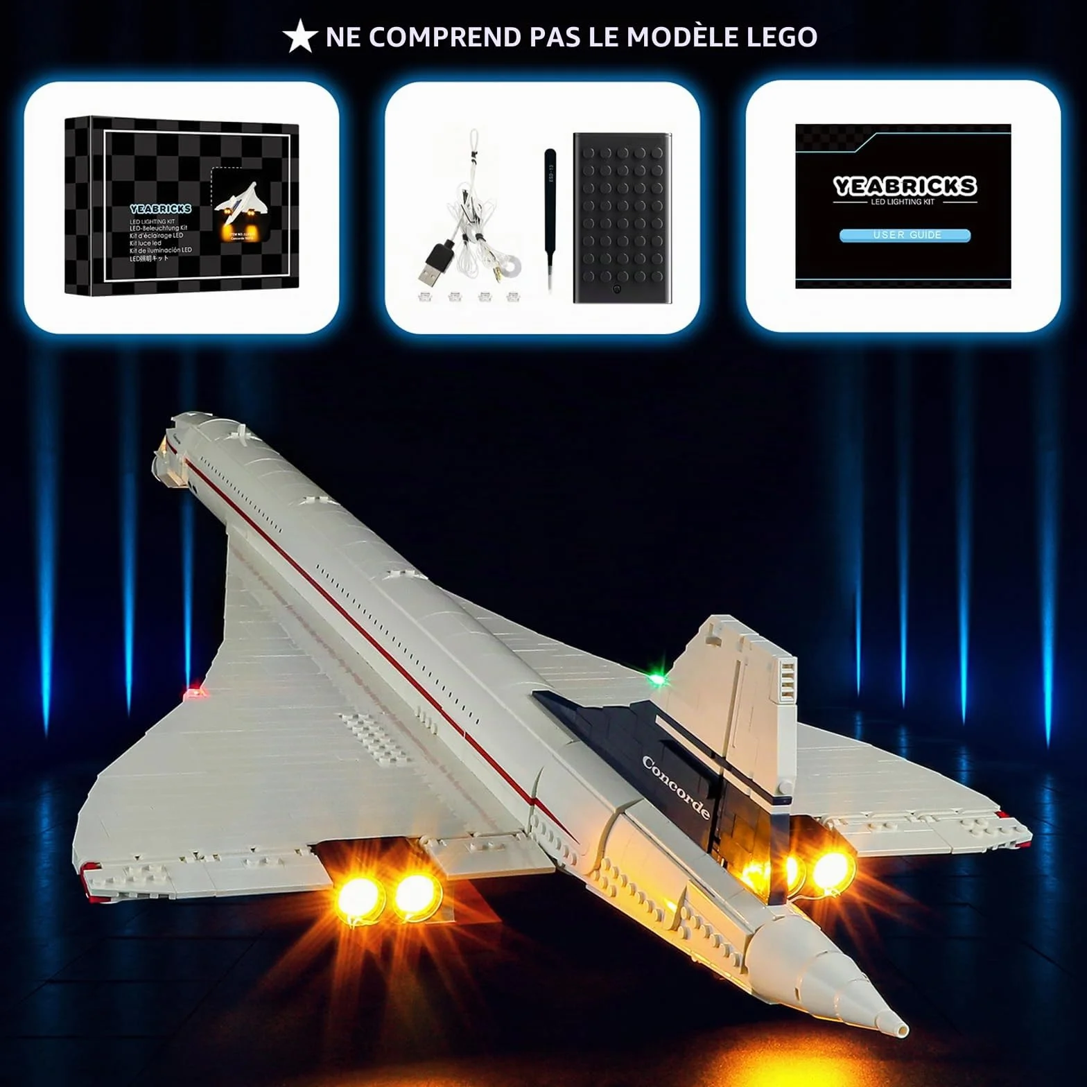 YEABRICKS Lumière LED pour Lego 10318 Icons Concorde Modèle