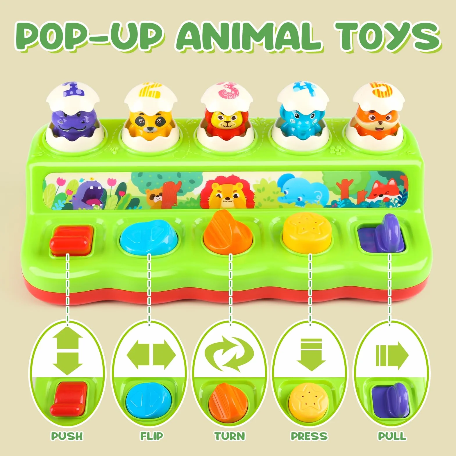 Jouet Bebe 1 an Montessori Pop Up avec Animaux Musique et Lumieres Jeux Enfants 1 2 3 Ans Cadeau Fille Garcon