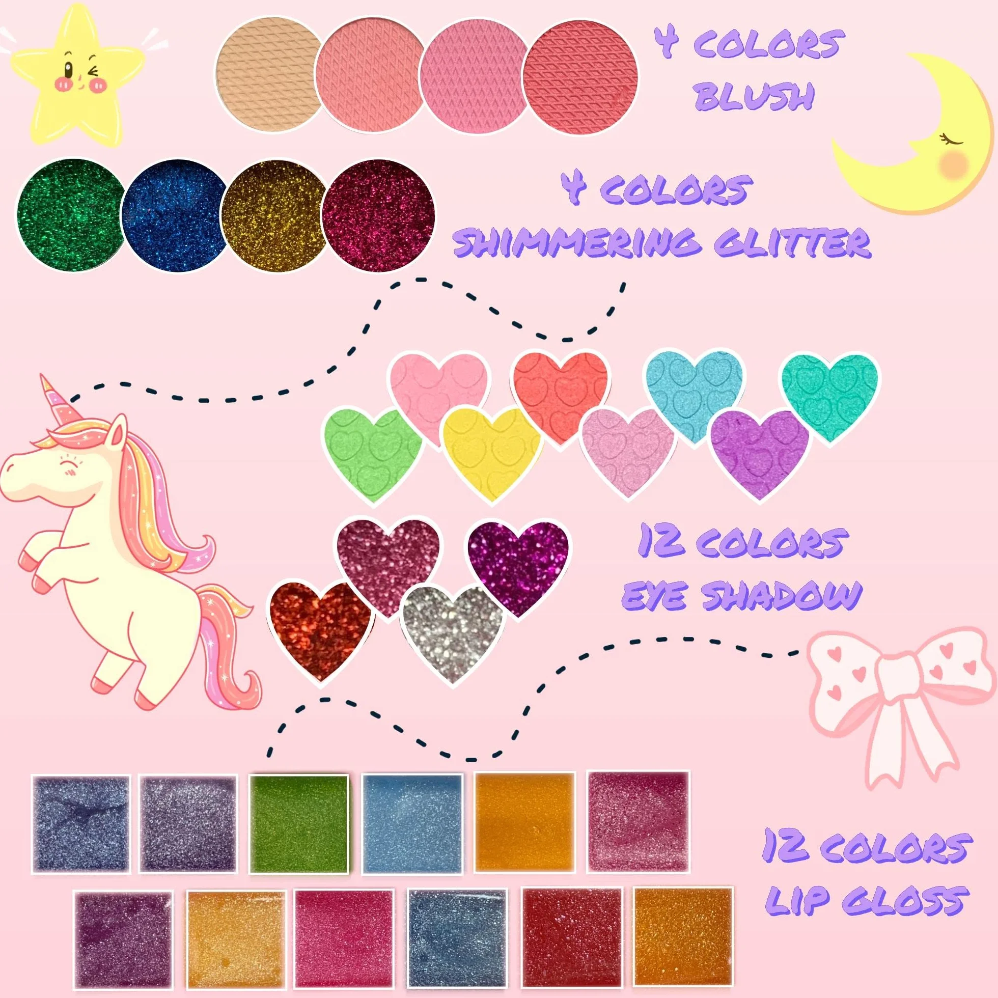 Chennyfun Maquillage Enfant Jouet Filles, 53 Pcs Lavable Malette Maquillage, Valise Beauté pour Enfant, Cadeau Anniversaire Fille 3-7 Ans