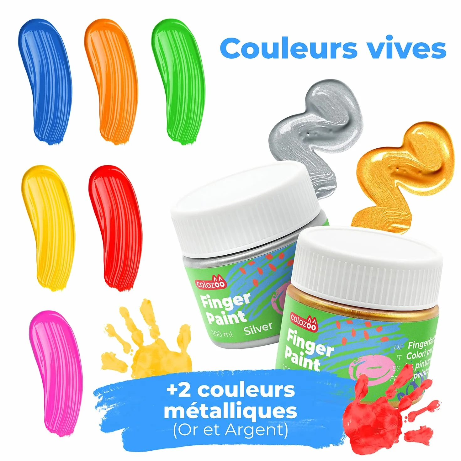 Kit Peinture Enfant 3 ans Lavable Non Toxique 8x100ml Couleurs Or et Argent Peinture a l'Eau Sans Paraben