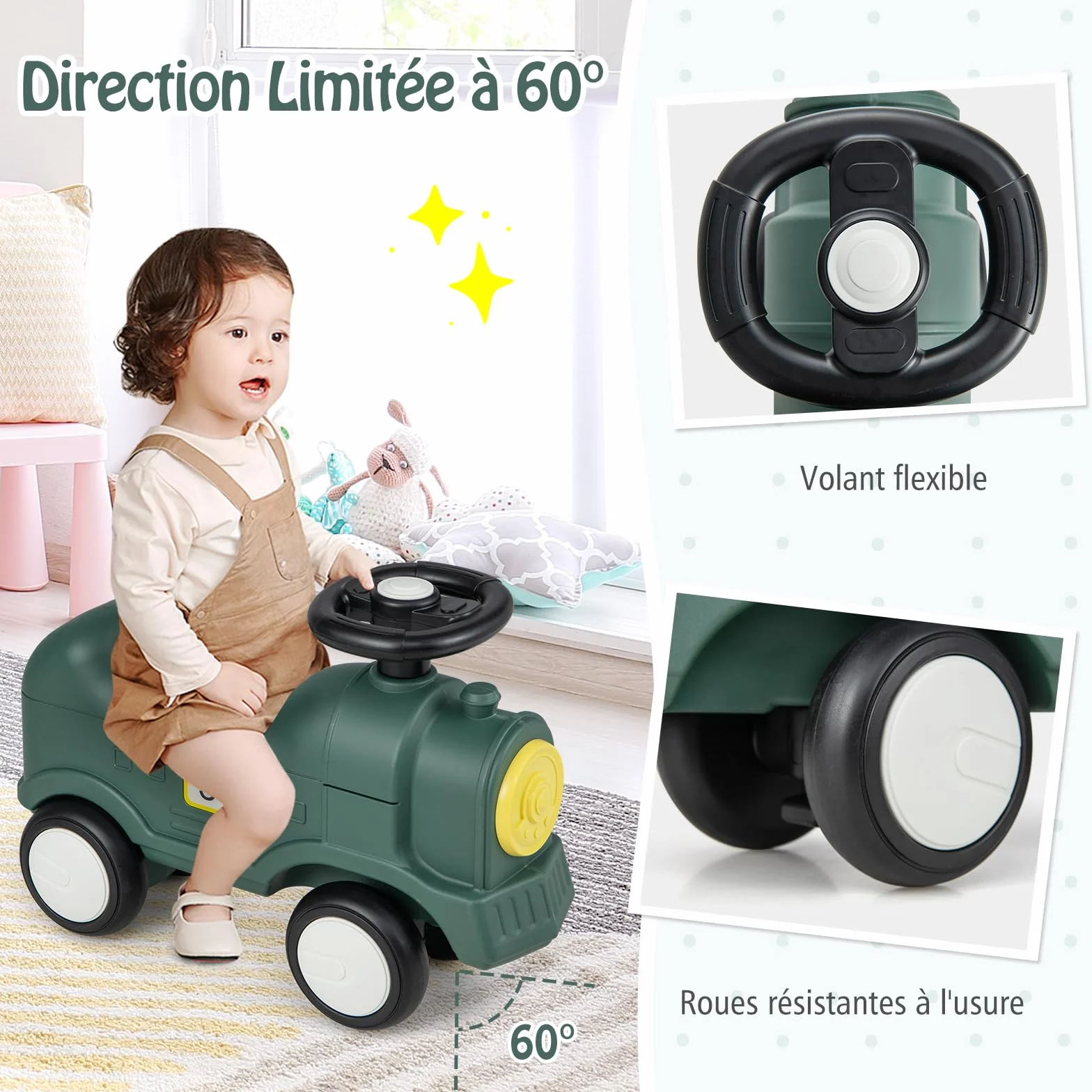 DREAMADE Cheval à Bascule 3 en 1 pour Enfant 1+ an, Charge Max. 50KG, Vert