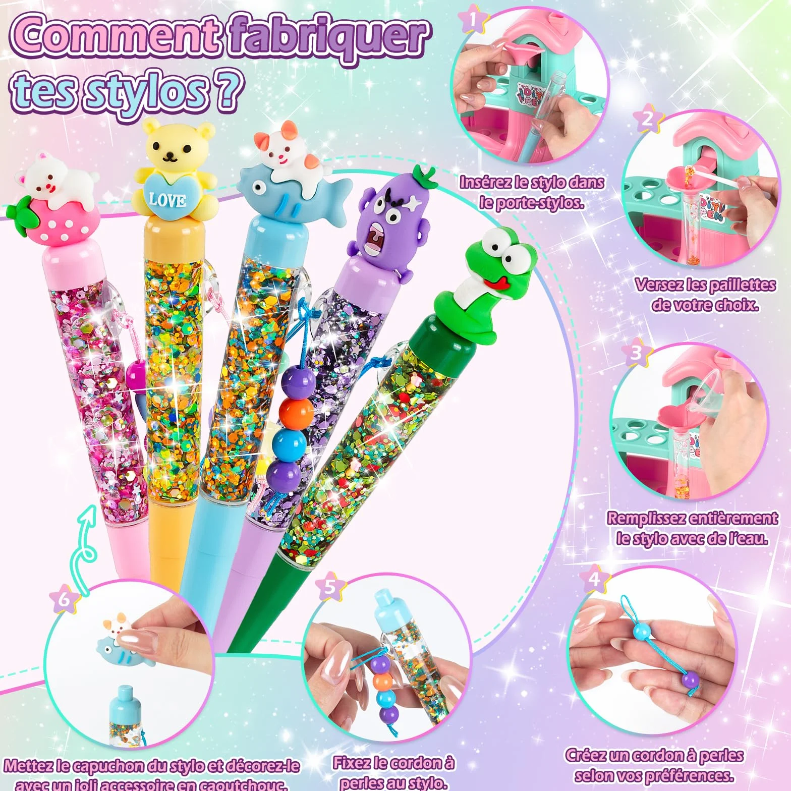 Kazzley Fabrique a Stylo avec 78+ PCS, Atelier des Stylos en Forme de Maison, Kit Loisir Creatif Enfant, ide Cadeau Fille 6-12 Ans