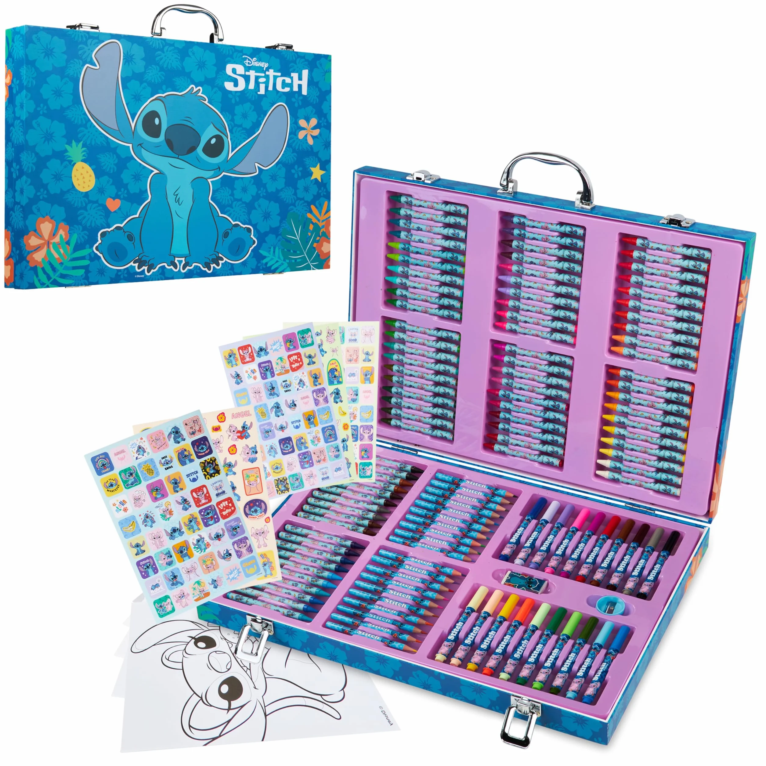 Disney Coffret Dessin 130 Pcs Feutre et Crayon de Couleur Reine des Neiges Princesse Stitch Multicolore