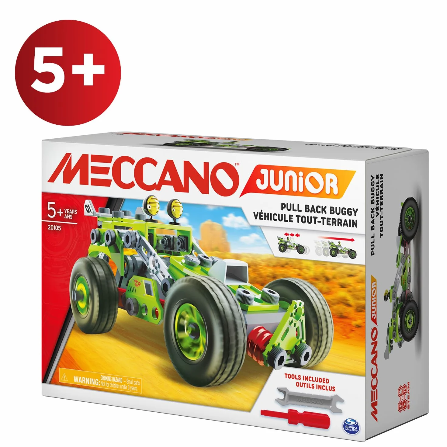 BANDAI Meccano Junior Ma Voiture à Rétro Friction Coffret Construction 138 pièces Moteur rétro-Friction Jouet Enfant 5 Ans+
