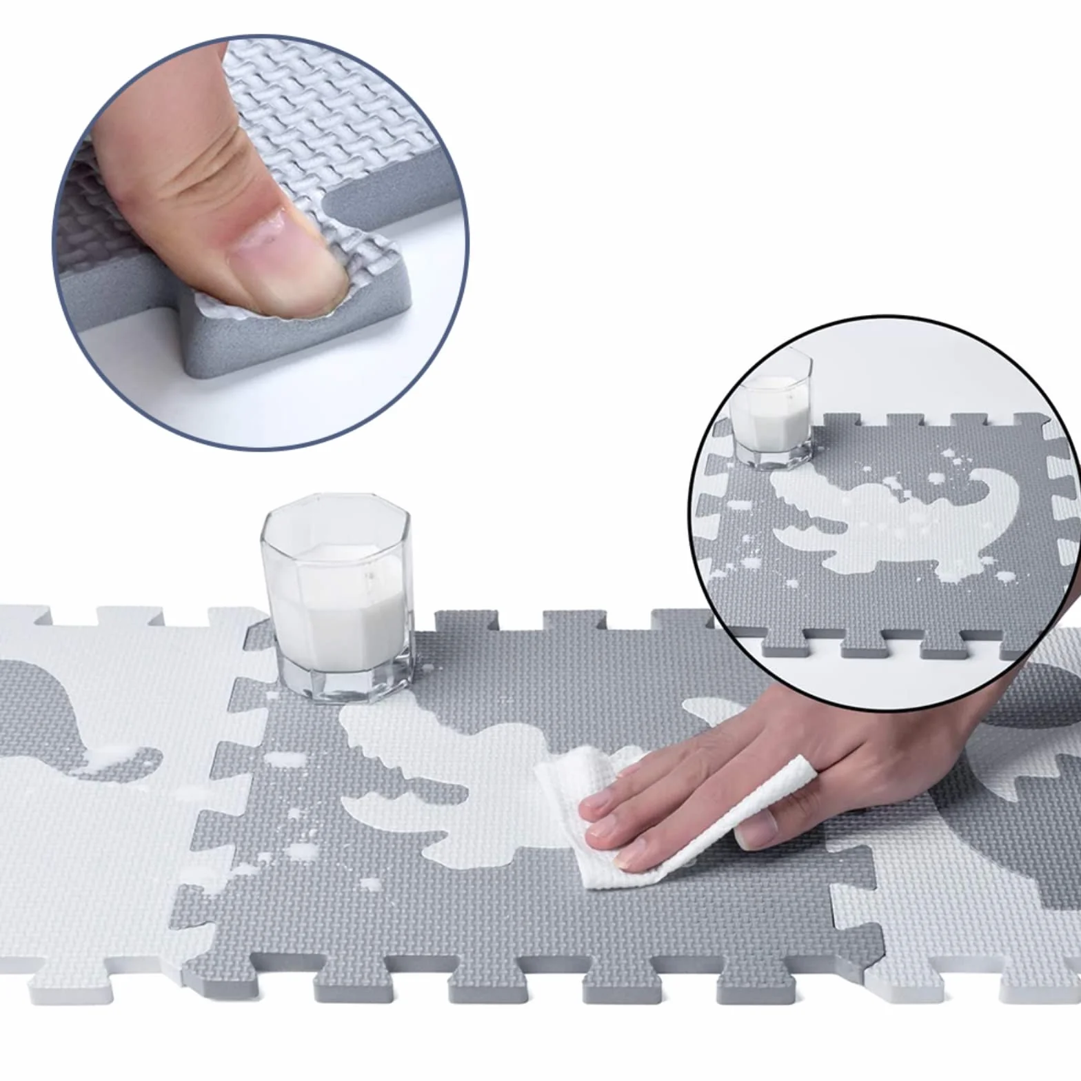 Tapis de Jeu en Mousse avec Bordure, Carreaux de Sol Emboîtables pour Enfants, 16 Pièces Blanc Gris Foncé