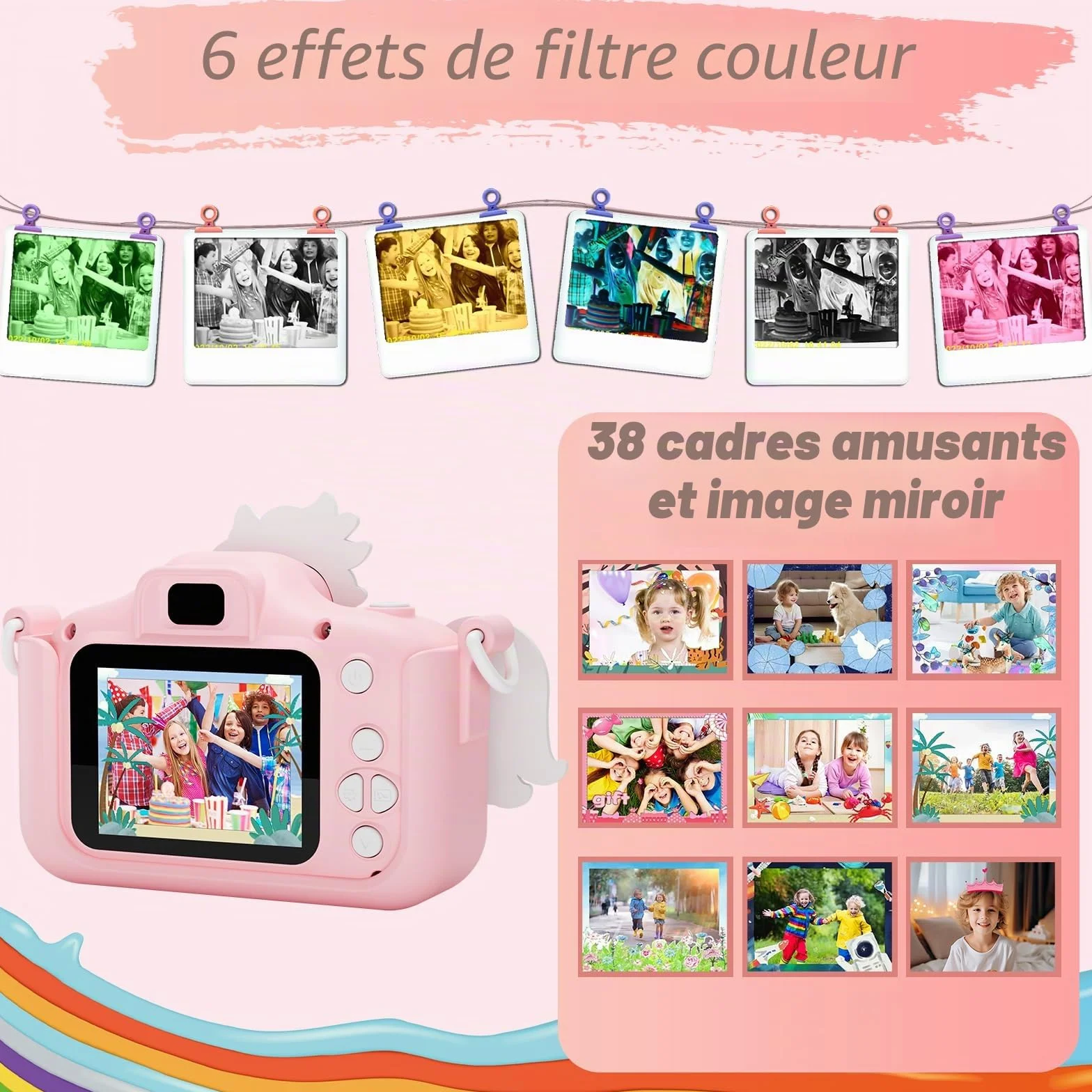 Diswoe Appareil Photo Enfant Selfie HD 32GB Carte Etui en Cuir Anti-Chute Jouet Cadeau Filles Garçons 3-12 Ans