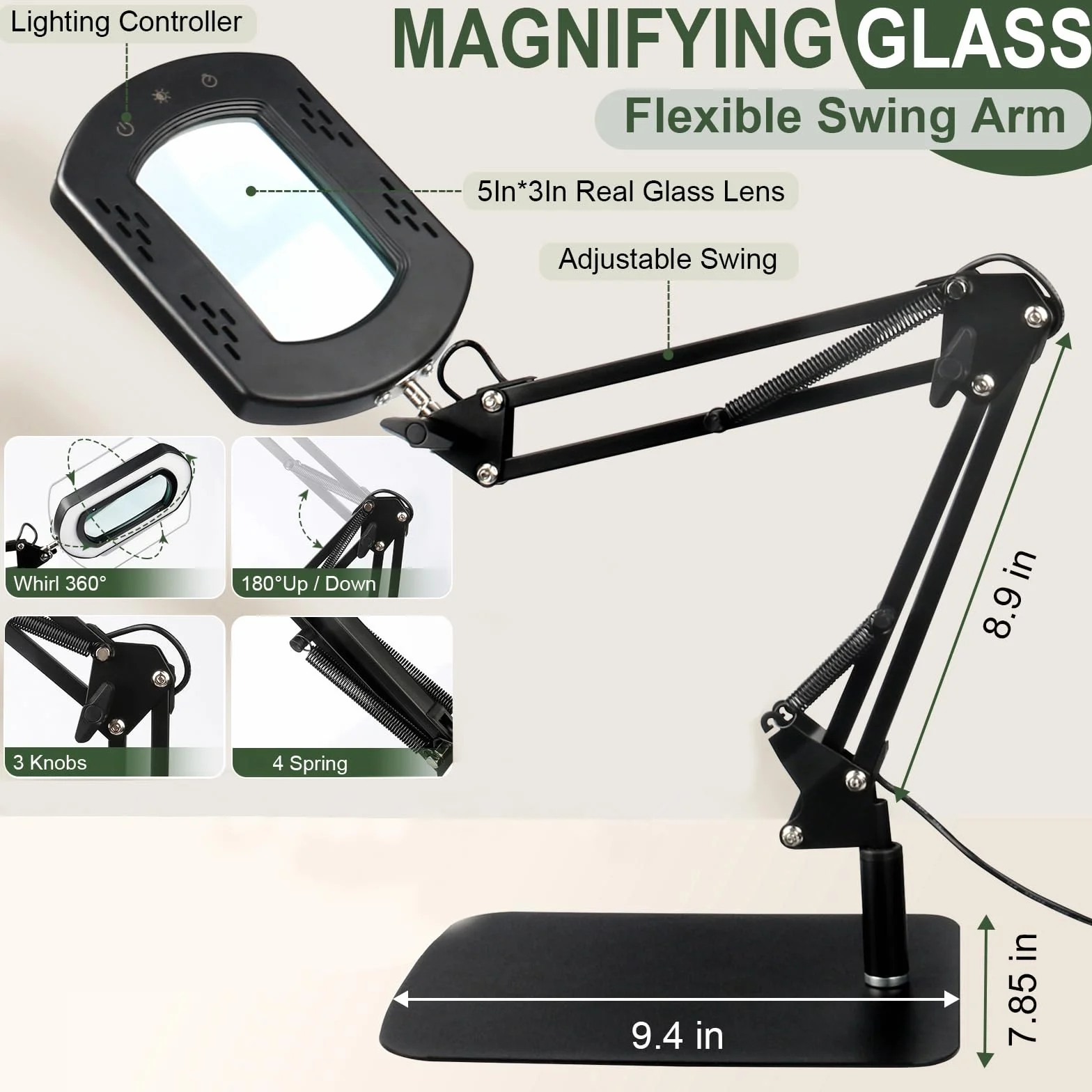 Lampe Loupe Rectangulaire avec Lumière 15X – 5 Modes Couleurs & 3 Niveaux Gradation pour Lecture Observation