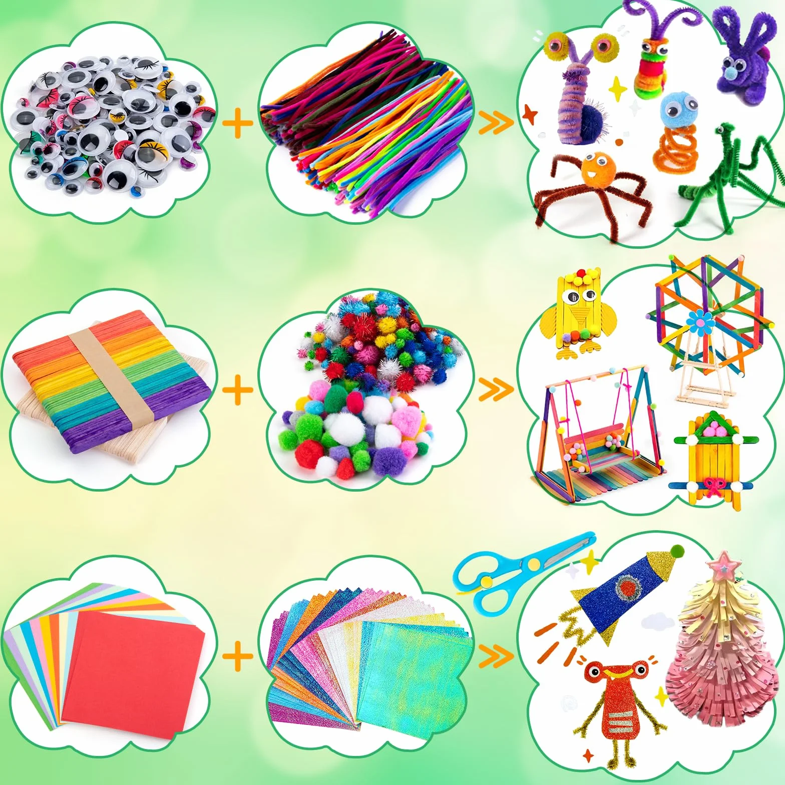 Sundaymot 5000 Kit Bricolage Enfants DIY Activité Manuelle avec Yeux Oscillants Pompons Paillettes Tissu Feutre Plumes 3+ ans