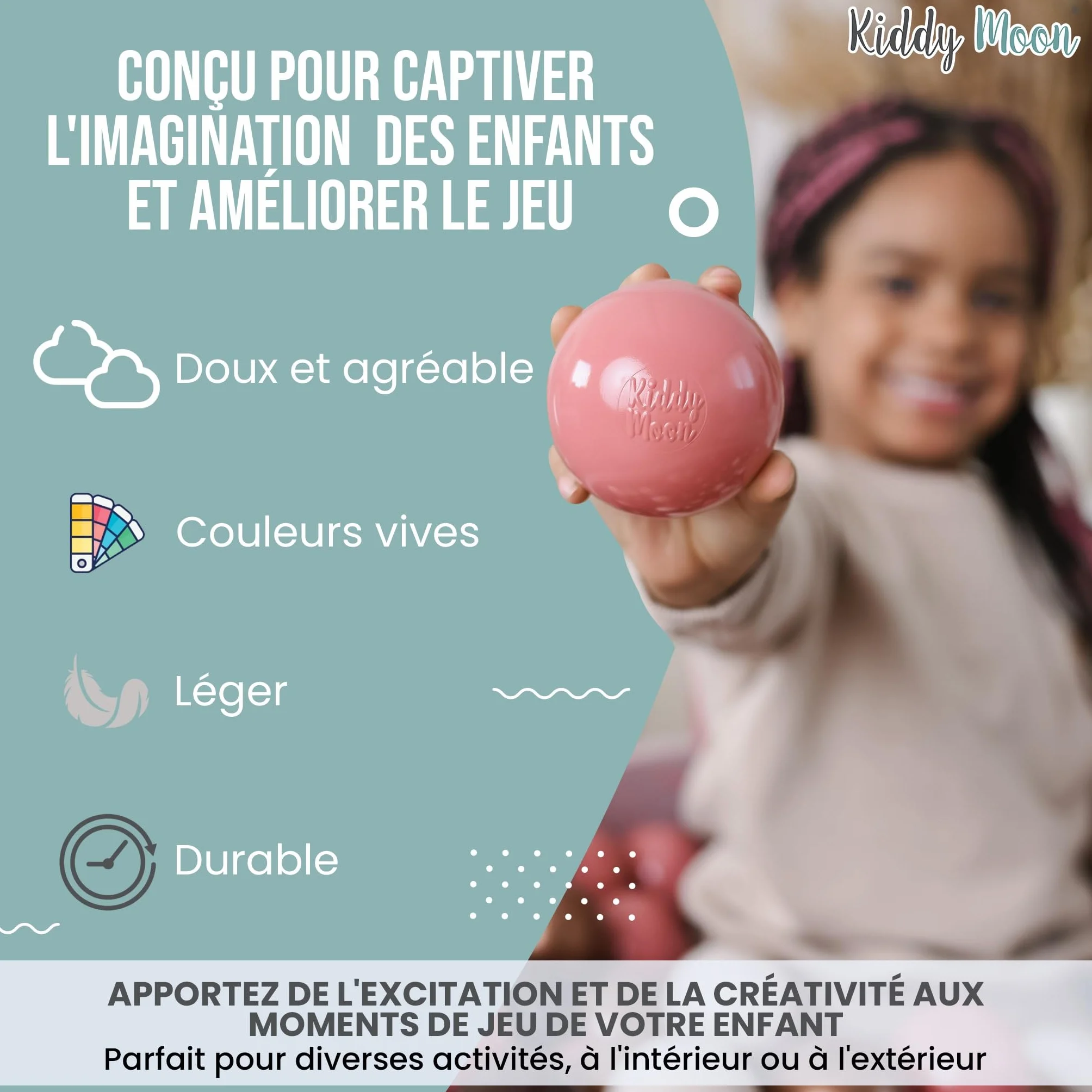 KiddyMoon 200/6Cm ∅ Balles Colorées Plastique pour Piscine Enfant Bébé Fabriqué en EU, Jaune/Vert/Bleu/Rouge/Orange