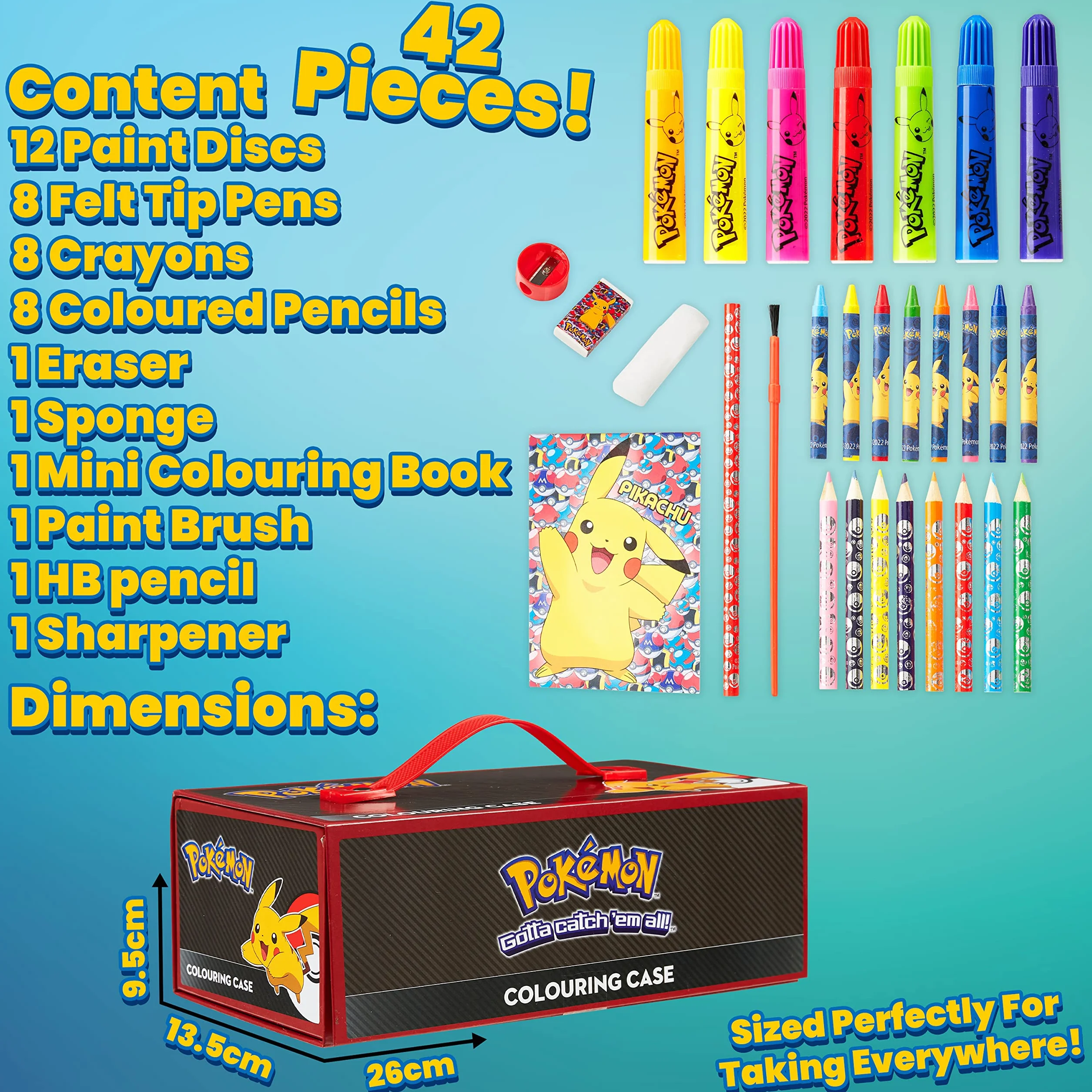 Pokemon Kit Dessin Enfant Crayons Couleur Cire Feutres Aquarelle Pikachu Noir Rouge