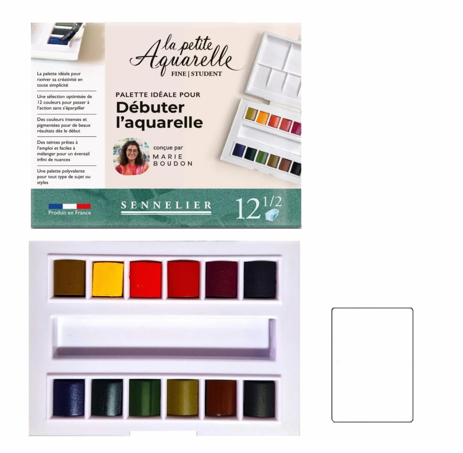 Sennelier Peinture Aquarelle Set Marie Boudon 12 Demi-Godets + 1 Carte