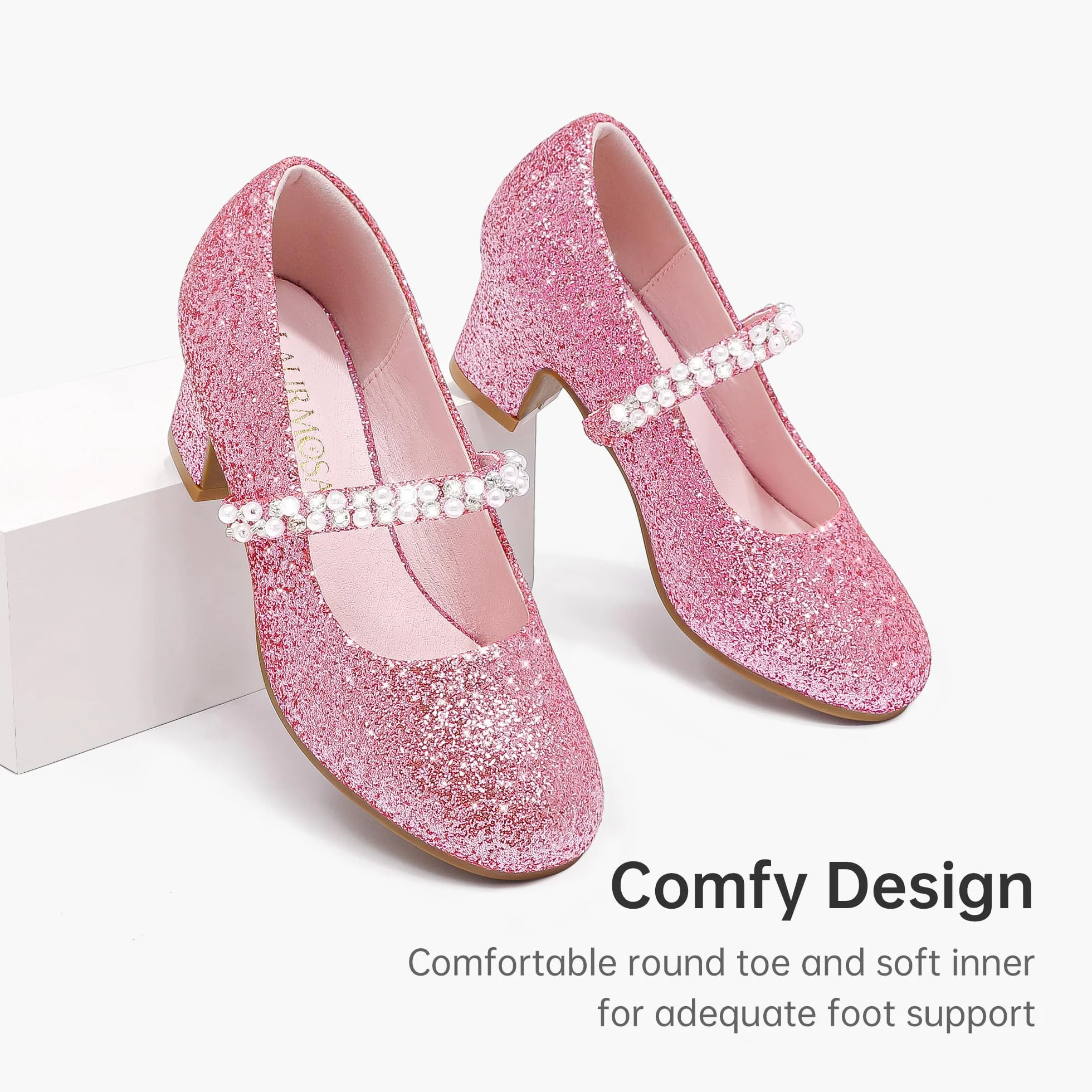 LAURMOSA Perles Chaussure Princesse Fille Mary Jane Talon Enfant Mariage