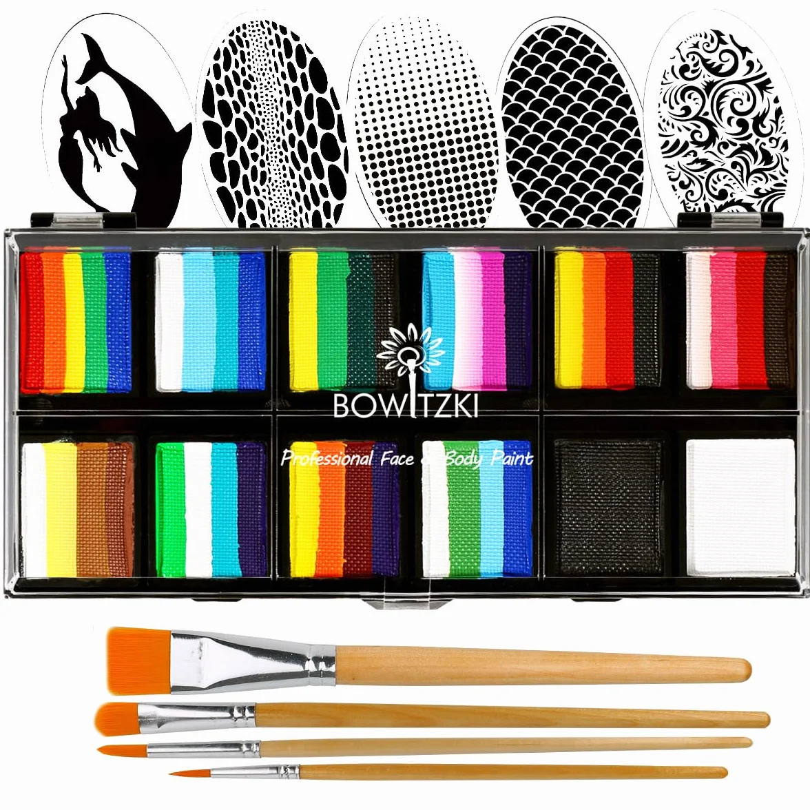 Bowitzki Kit de peinture faciale professionnelle 12 x 10 g One Stroke Split Cake non toxique