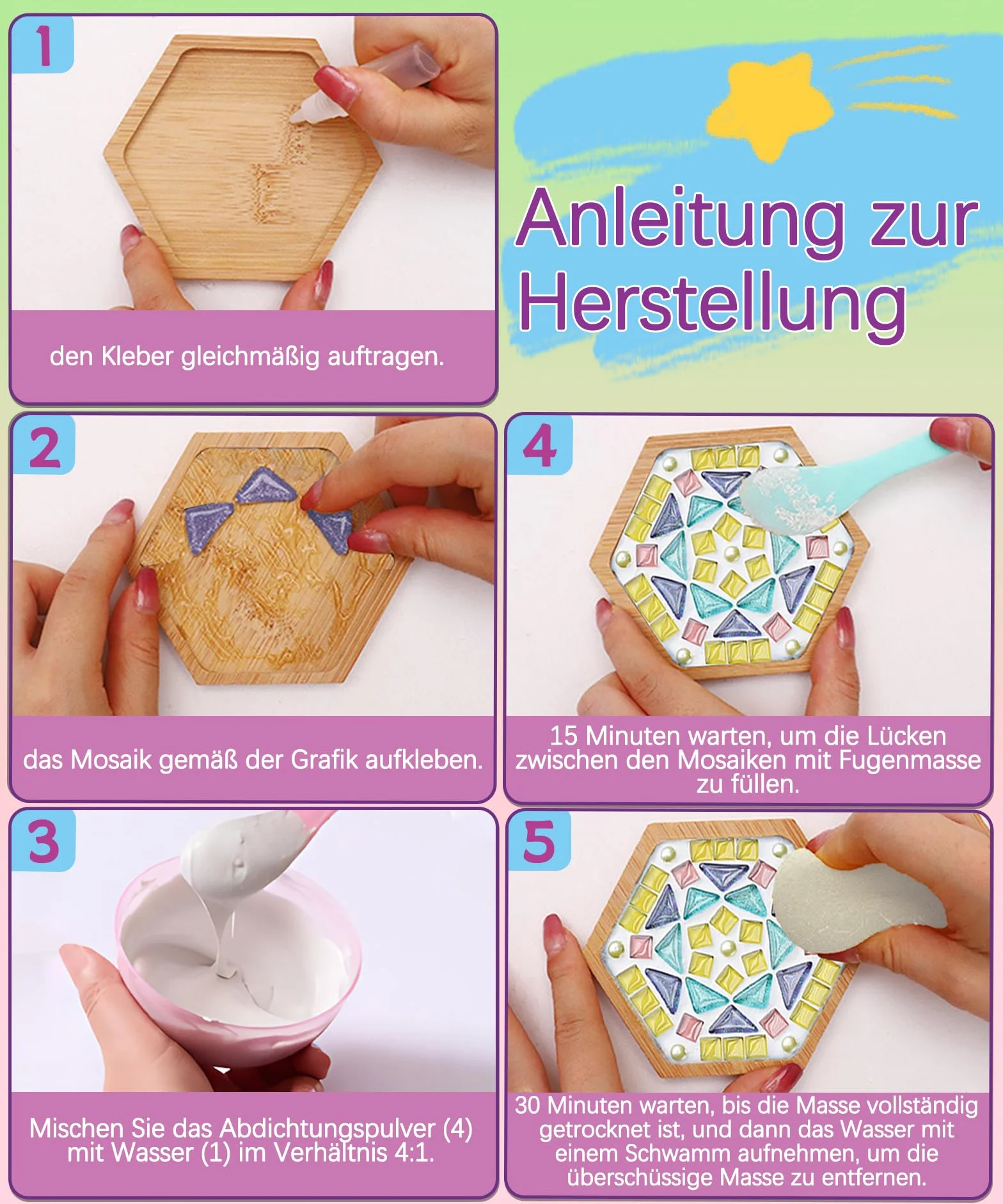 Kit Mosaïque Adulte DIY Bois Dessous de Verre Loisirs Créatif Cadeau Enfants 5+
