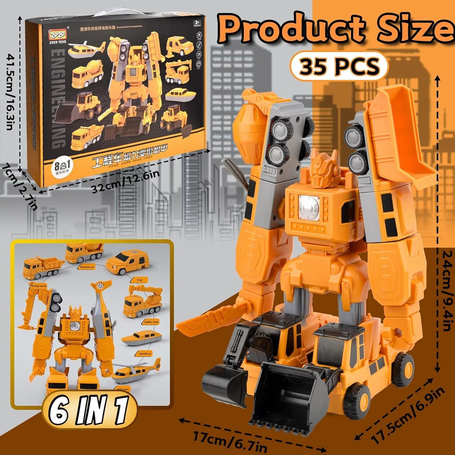 Ensemble de Jouets de Véhicules Magnétiques Transform Engineering Assemblé 35 Pièces