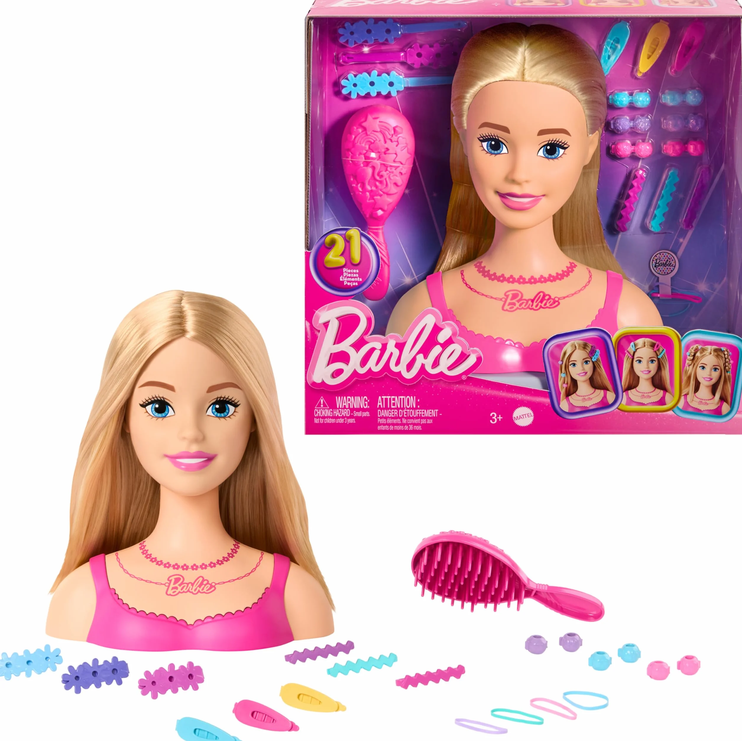 Barbie Tête de poupée cheveux blonds avec accessoires coiffure HMD88